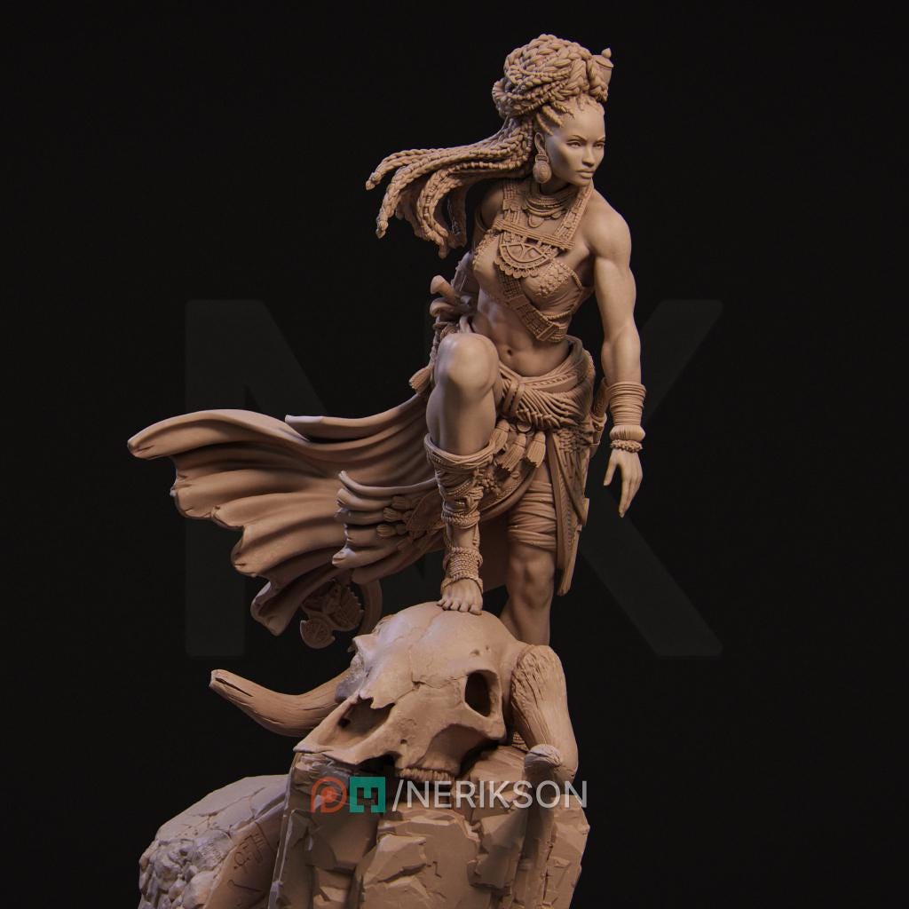 Elzebe the Warrior Queen | Female Fantasy Warrior Fighter Collectible Miniature Statue | 75mm / 140mm | by Nerikson