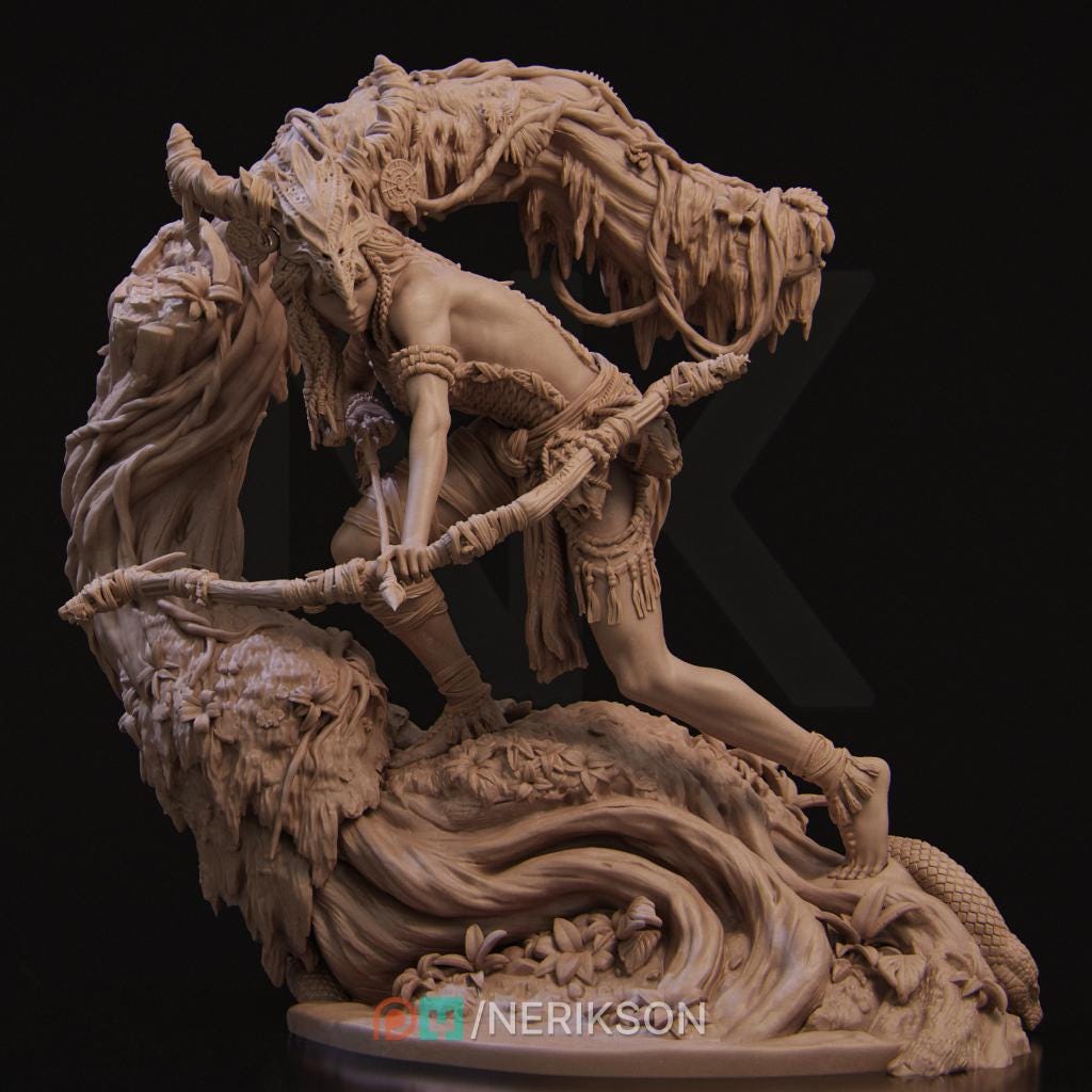 Meabh the Wild Ranger | Female Fantasy Archer Collectible Miniature Statue | 75mm / 140mm | by Nerikson