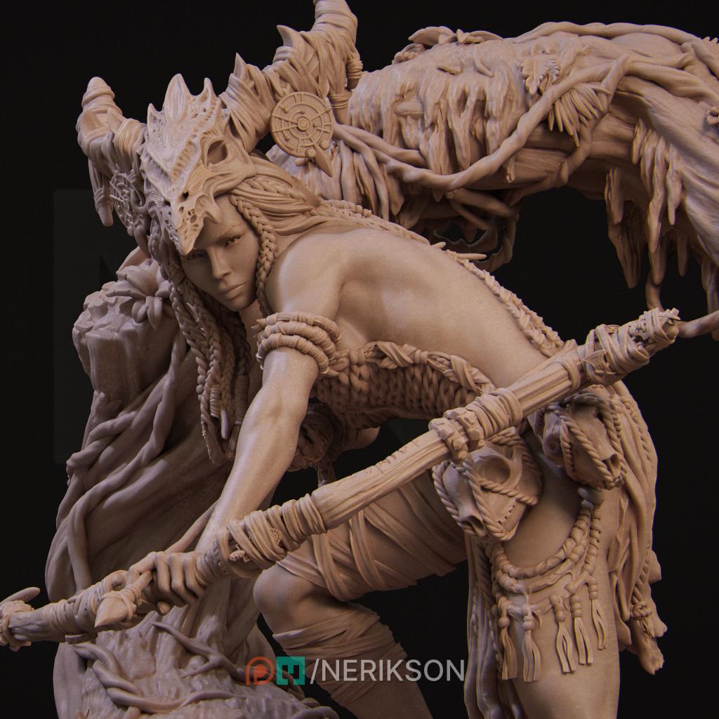 Meabh the Wild Ranger | Female Fantasy Archer Collectible Miniature Statue | 75mm / 140mm | by Nerikson