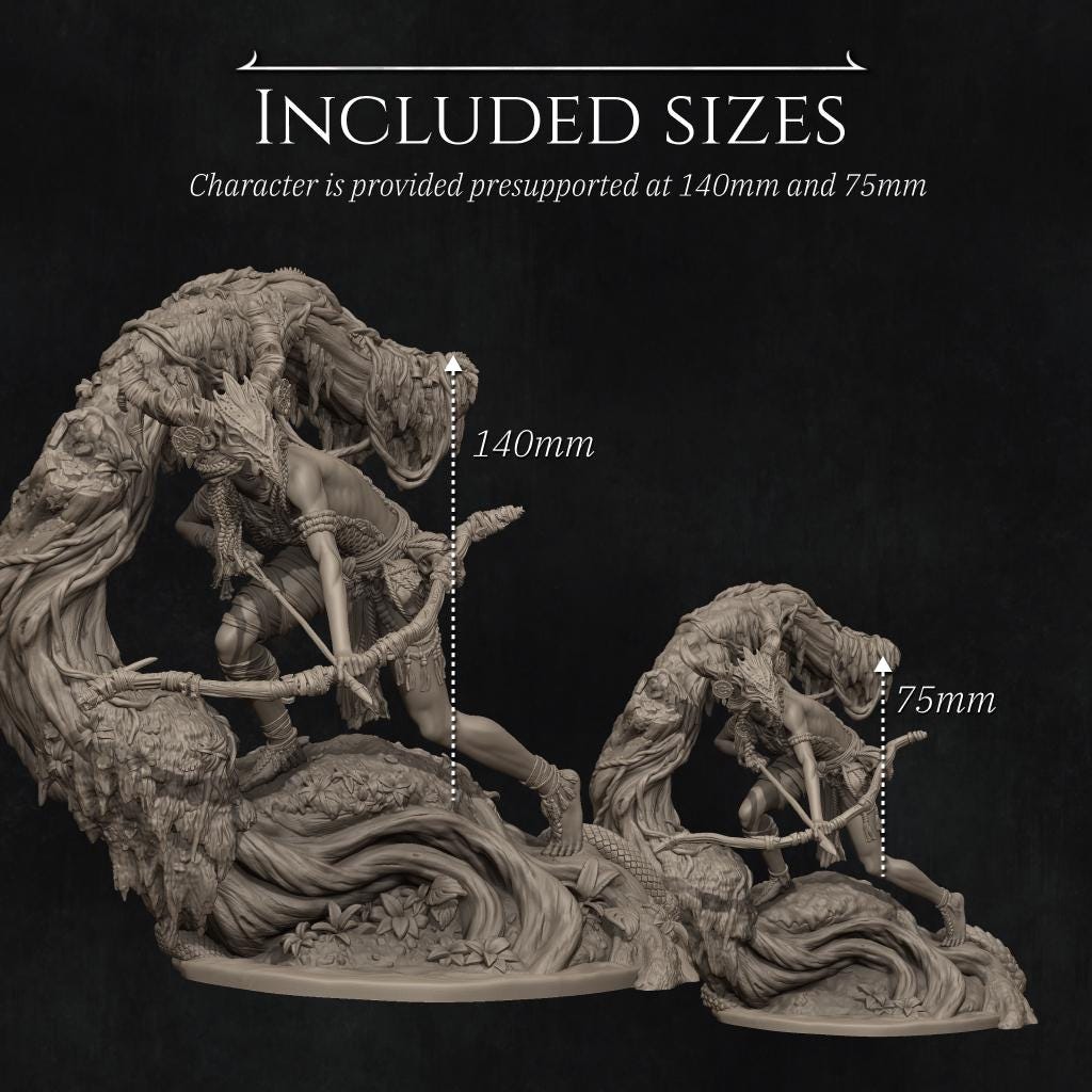 Meabh the Wild Ranger | Female Fantasy Archer Collectible Miniature Statue | 75mm / 140mm | by Nerikson