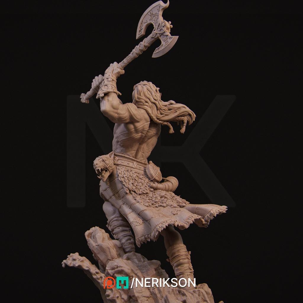 Ivar the Runic Warrior | DnD Norse Mythology Warrior Berserker Collectible Miniature Statue | 75mm / 140mm | by Nerikson