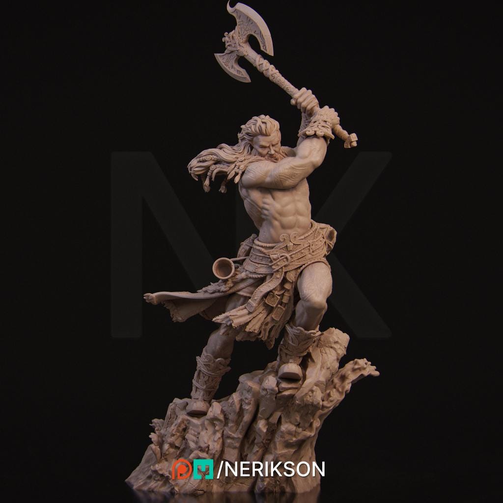 Ivar the Runic Warrior | DnD Norse Mythology Warrior Berserker Collectible Miniature Statue | 75mm / 140mm | by Nerikson