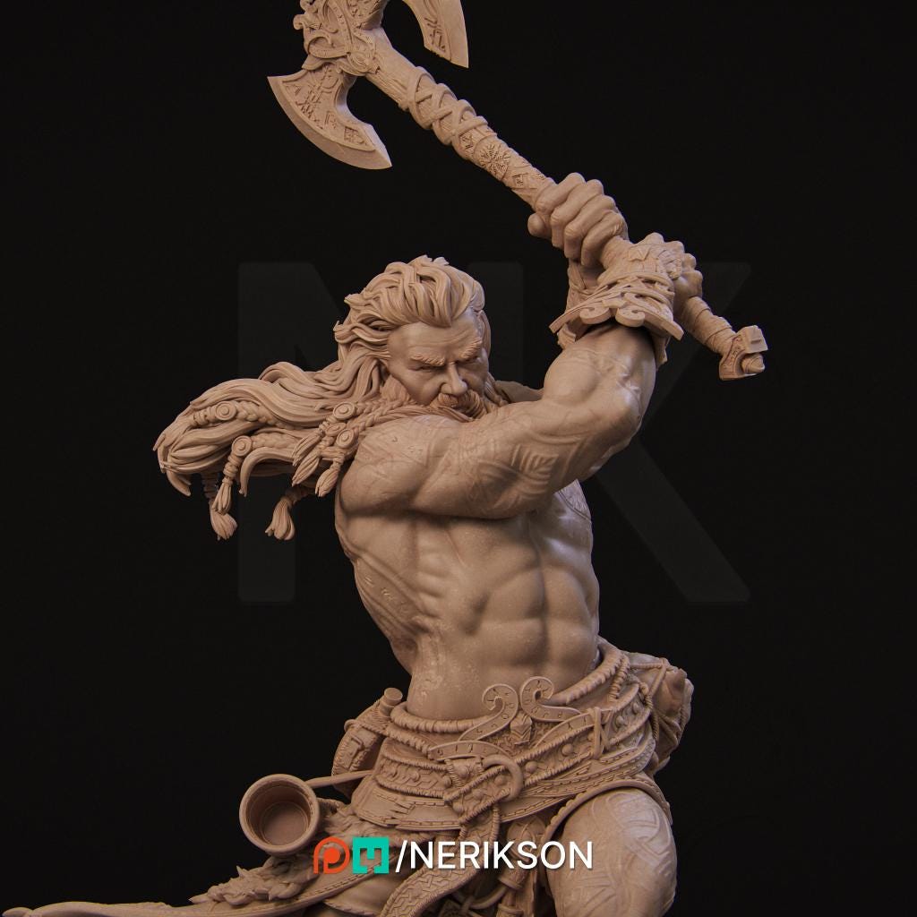 Ivar the Runic Warrior | DnD Norse Mythology Warrior Berserker Collectible Miniature Statue | 75mm / 140mm | by Nerikson