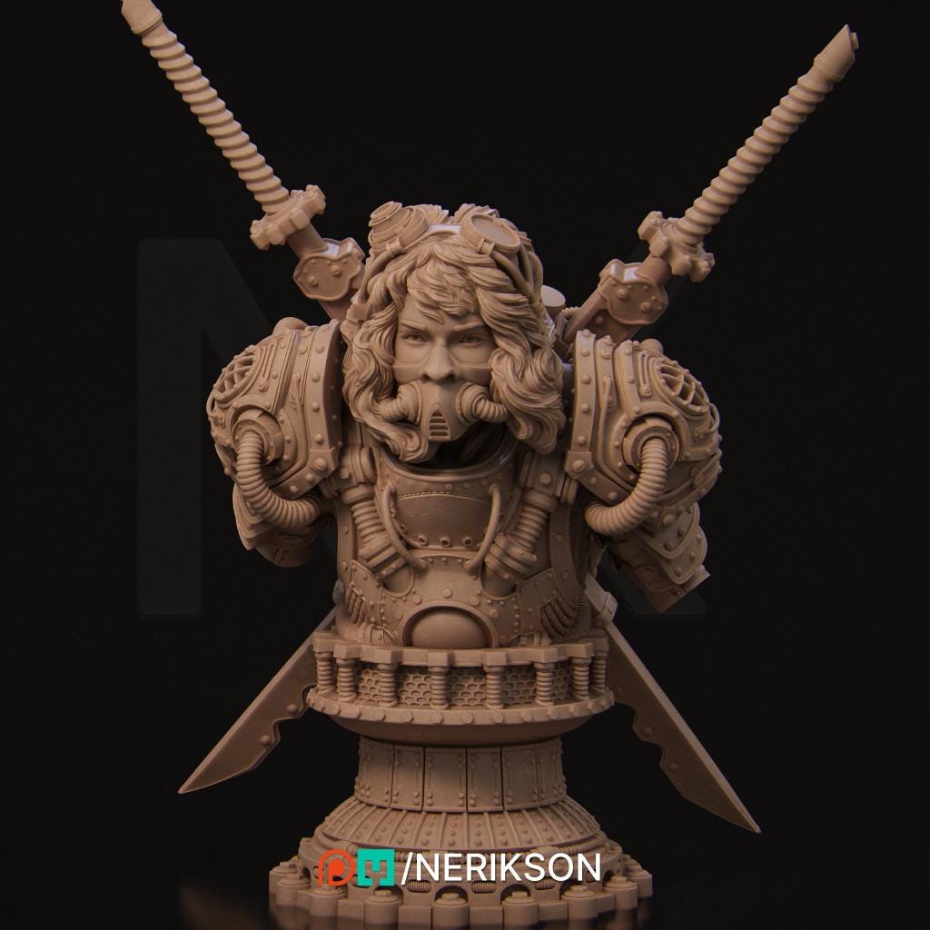 Naojiri Bust | Steampunk Oni Samurai Collectible Sci-fi Bust Statue Miniature | by Nerikson
