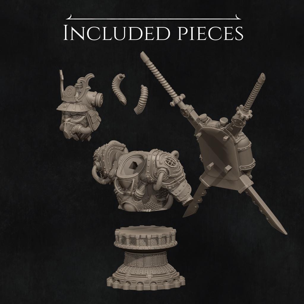 Naojiri Bust | Steampunk Oni Samurai Collectible Sci-fi Bust Statue Miniature | by Nerikson