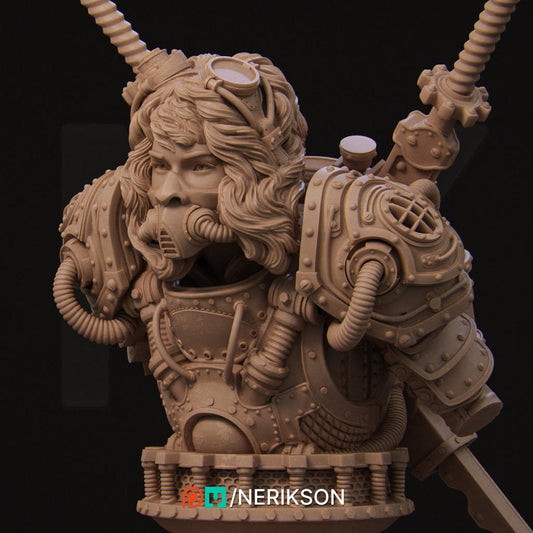 Naojiri Bust | Steampunk Oni Samurai Collectible Sci-fi Bust Statue Miniature | by Nerikson