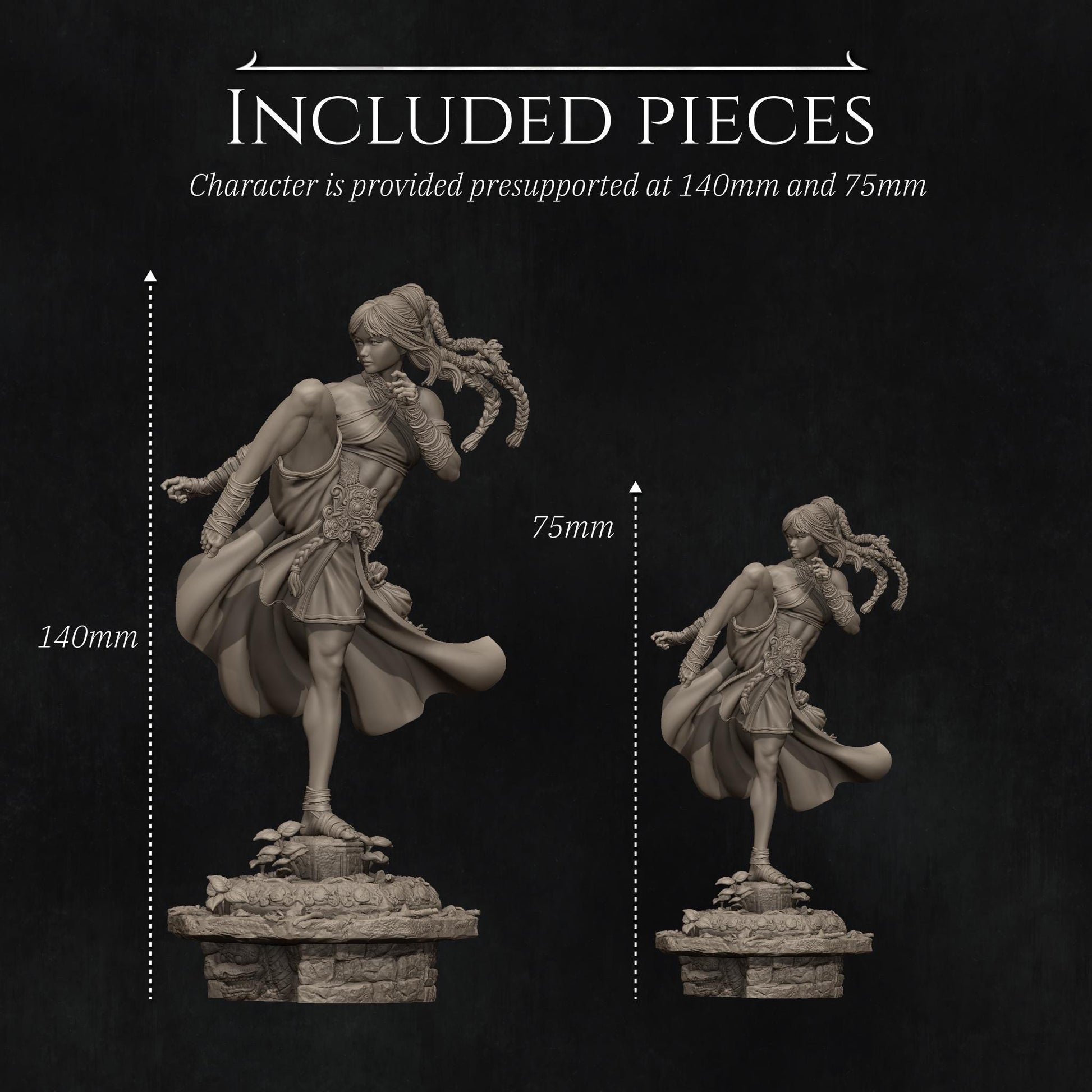 Jingwei the Monk | Female Fighter Collectible Miniature Statue | 75mm / 140mm | by Nerikson