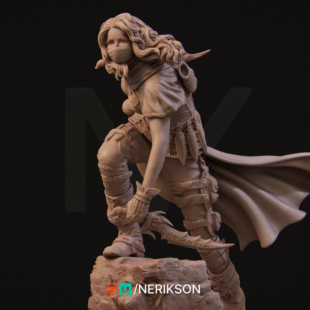 Enika the Assassin | Female Fantasy Rogue Collectible Miniature Statue | 75mm / 140mm | by Nerikson