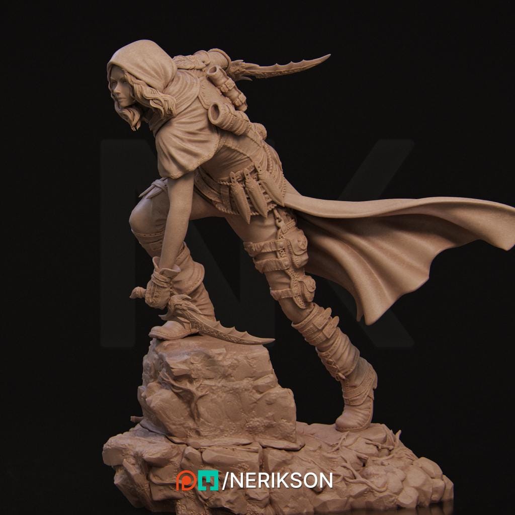 Enika the Assassin | Female Fantasy Rogue Collectible Miniature Statue | 75mm / 140mm | by Nerikson