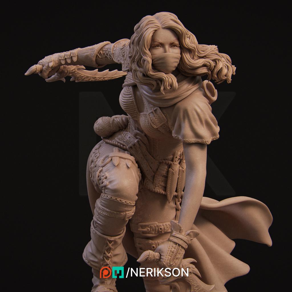 Enika the Assassin | Female Fantasy Rogue Collectible Miniature Statue | 75mm / 140mm | by Nerikson