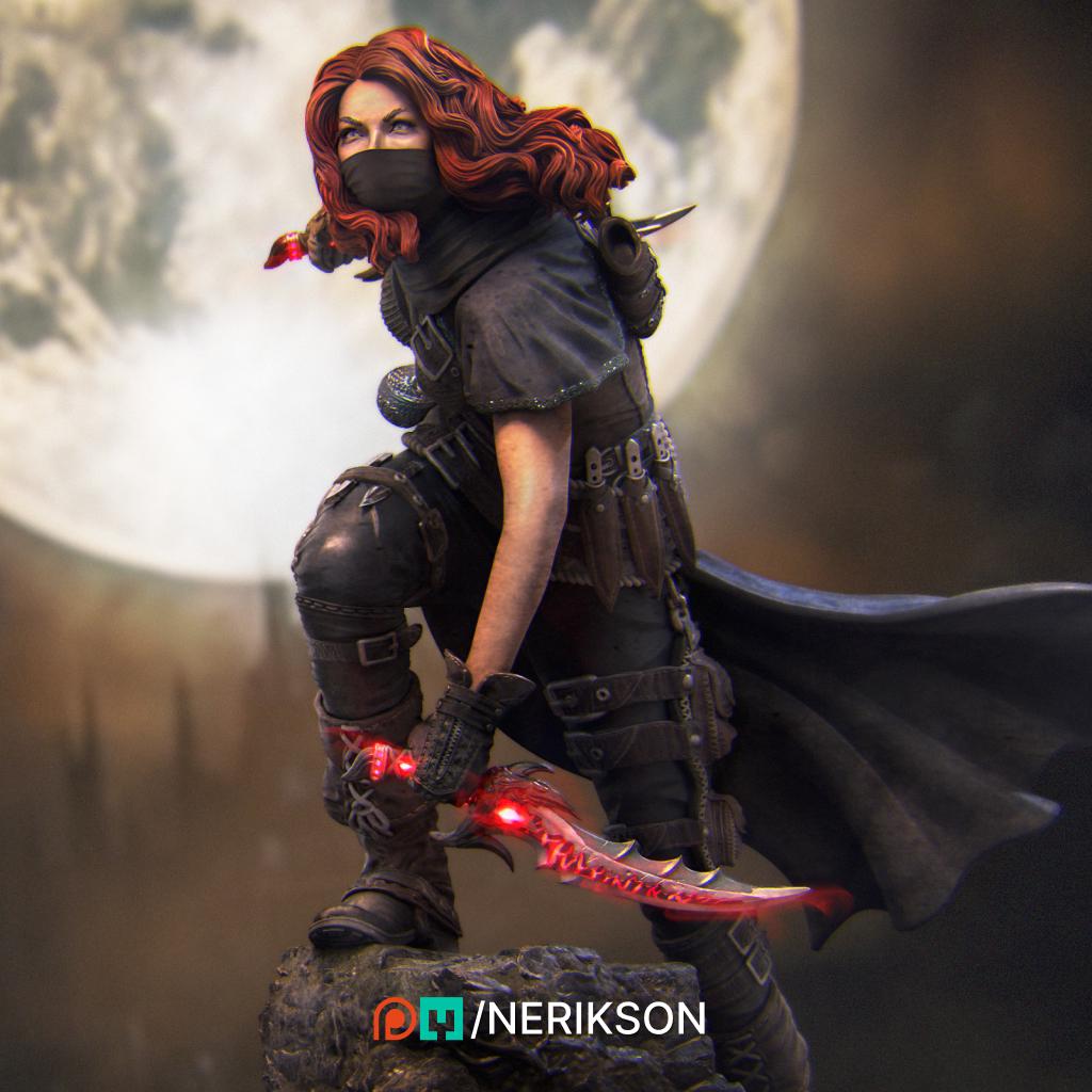 Enika the Assassin | Female Fantasy Rogue Collectible Miniature Statue | 75mm / 140mm | by Nerikson