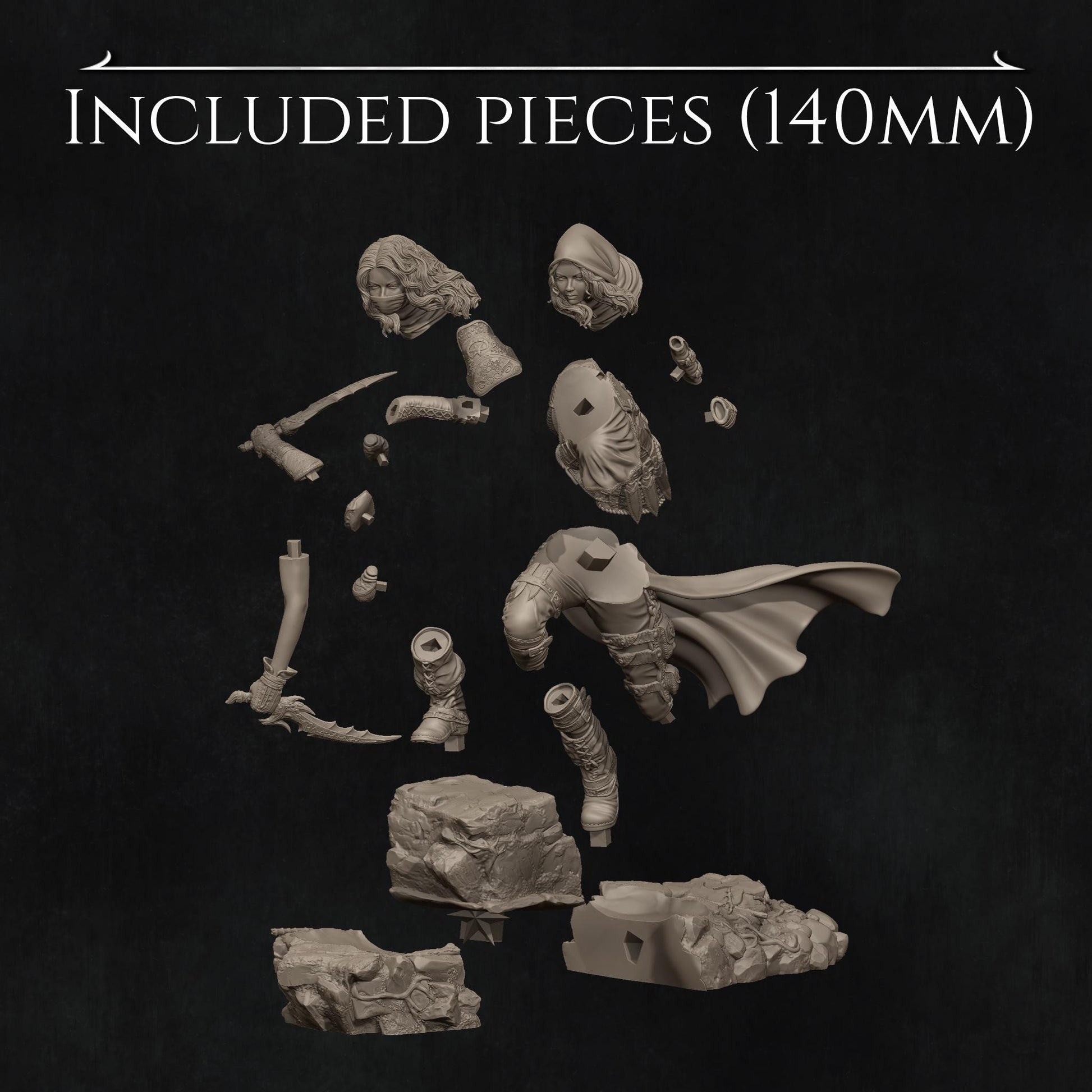 Enika the Assassin | Female Fantasy Rogue Collectible Miniature Statue | 75mm / 140mm | by Nerikson