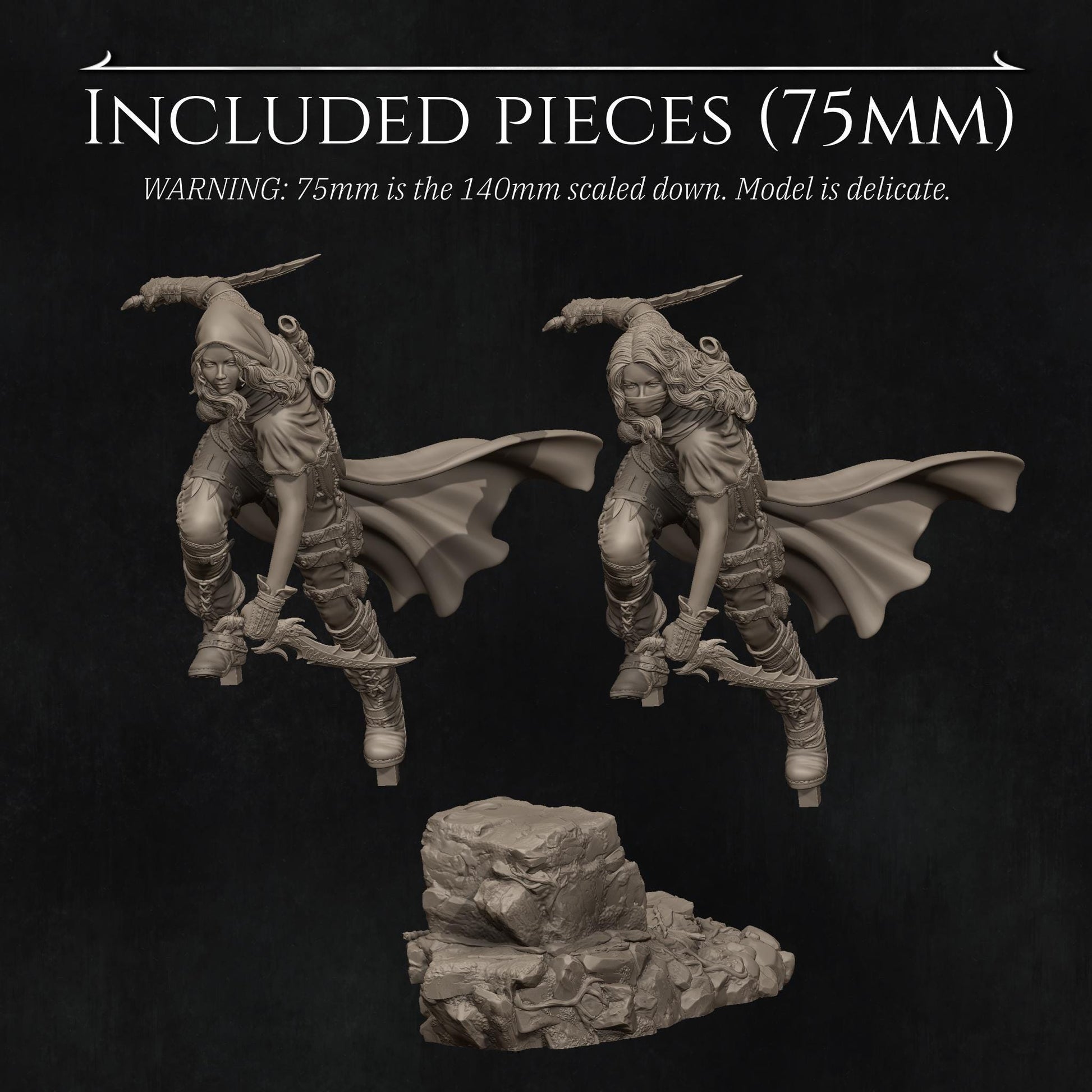 Enika the Assassin | Female Fantasy Rogue Collectible Miniature Statue | 75mm / 140mm | by Nerikson