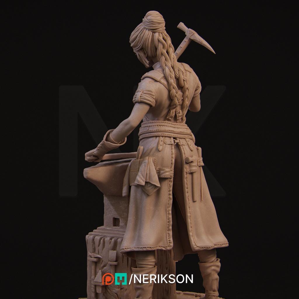 Lara the Blacksmith | Female Fighter Collectible Miniature Statue | 75mm / 140mm | by Nerikson