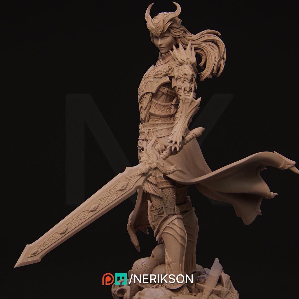 Aleehra | Female Fighter Knight Collectible Miniature Statue | 75mm / 140mm | by Nerikson