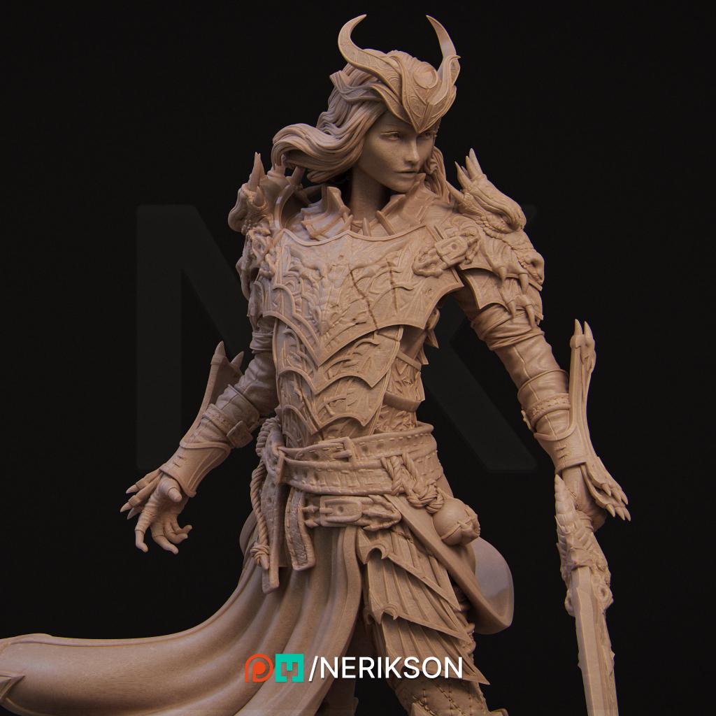 Aleehra | Female Fighter Knight Collectible Miniature Statue | 75mm / 140mm | by Nerikson