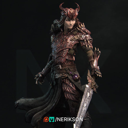 Aleehra | Female Fighter Knight Collectible Miniature Statue | 75mm / 140mm | by Nerikson