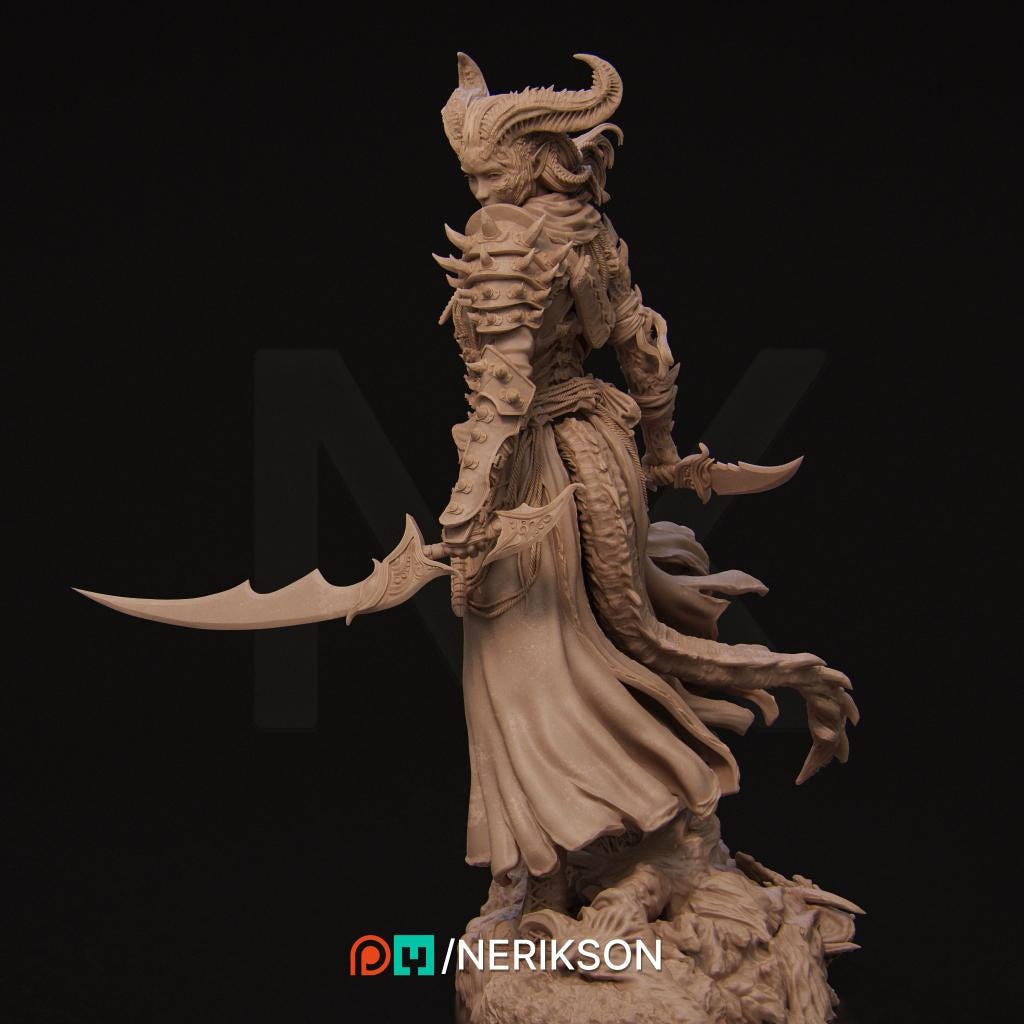 Iensi the Demon Hunter | Female Fighter Knight Collectible Miniature Statue | 75mm / 140mm | by Nerikson
