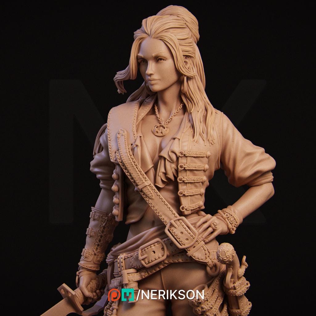 Mariana | Female Pirate Buccaneer Collectible Miniature Statue | 75mm / 140mm | by Nerikson
