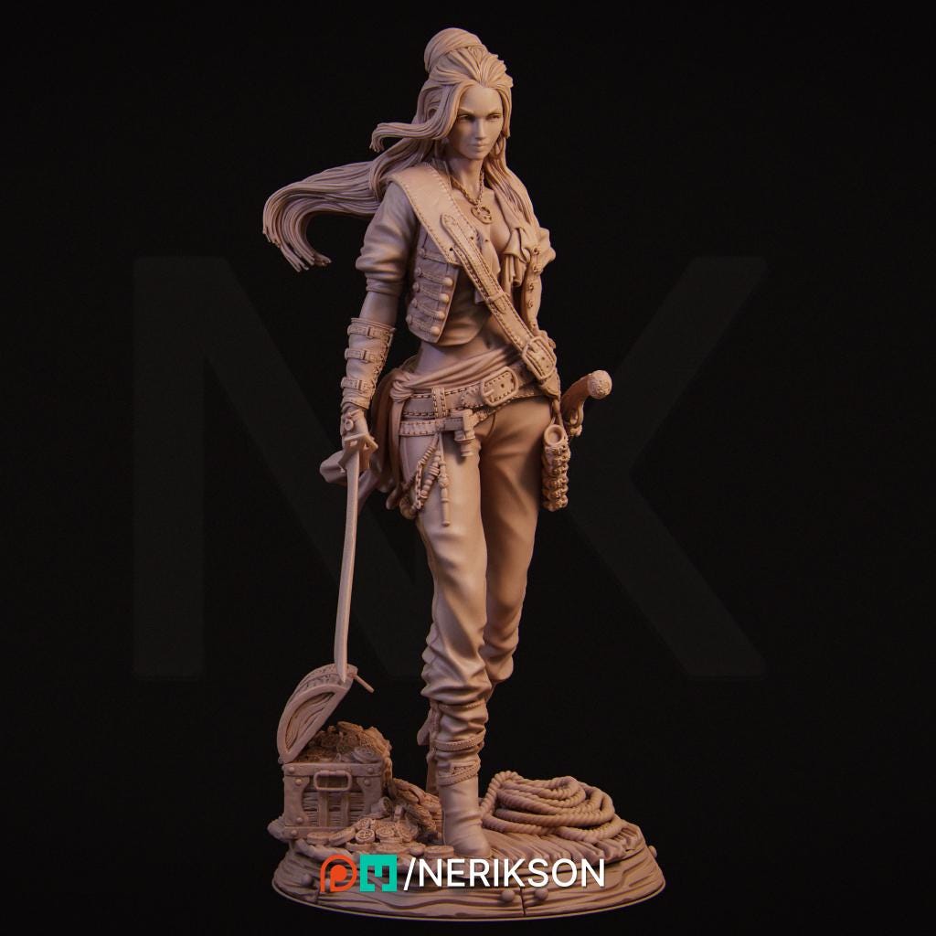 Mariana | Female Pirate Buccaneer Collectible Miniature Statue | 75mm / 140mm | by Nerikson