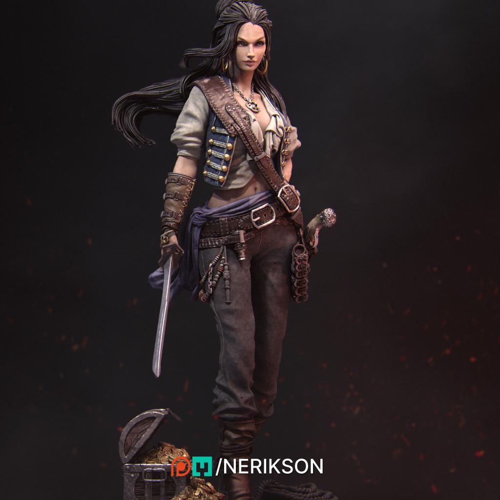 Mariana | Female Pirate Buccaneer Collectible Miniature Statue | 75mm / 140mm | by Nerikson