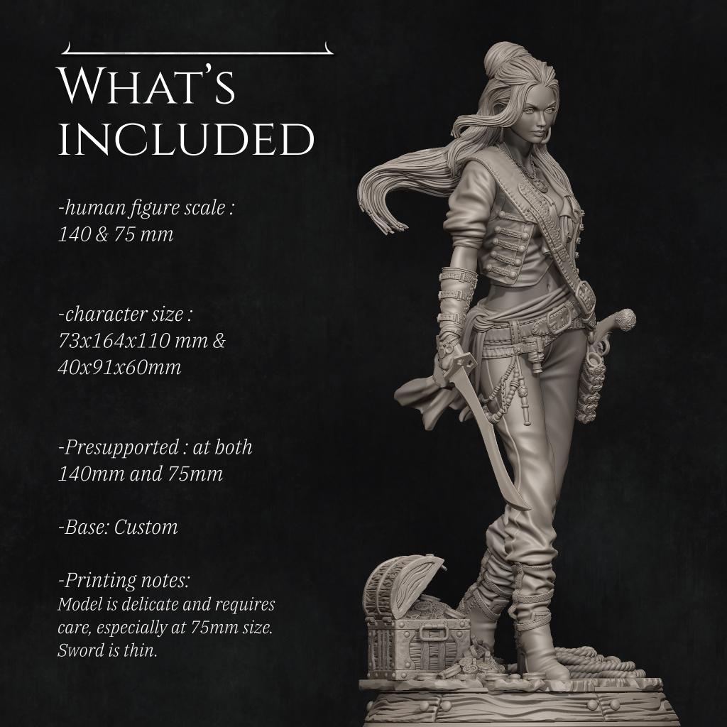 Mariana | Female Pirate Buccaneer Collectible Miniature Statue | 75mm / 140mm | by Nerikson
