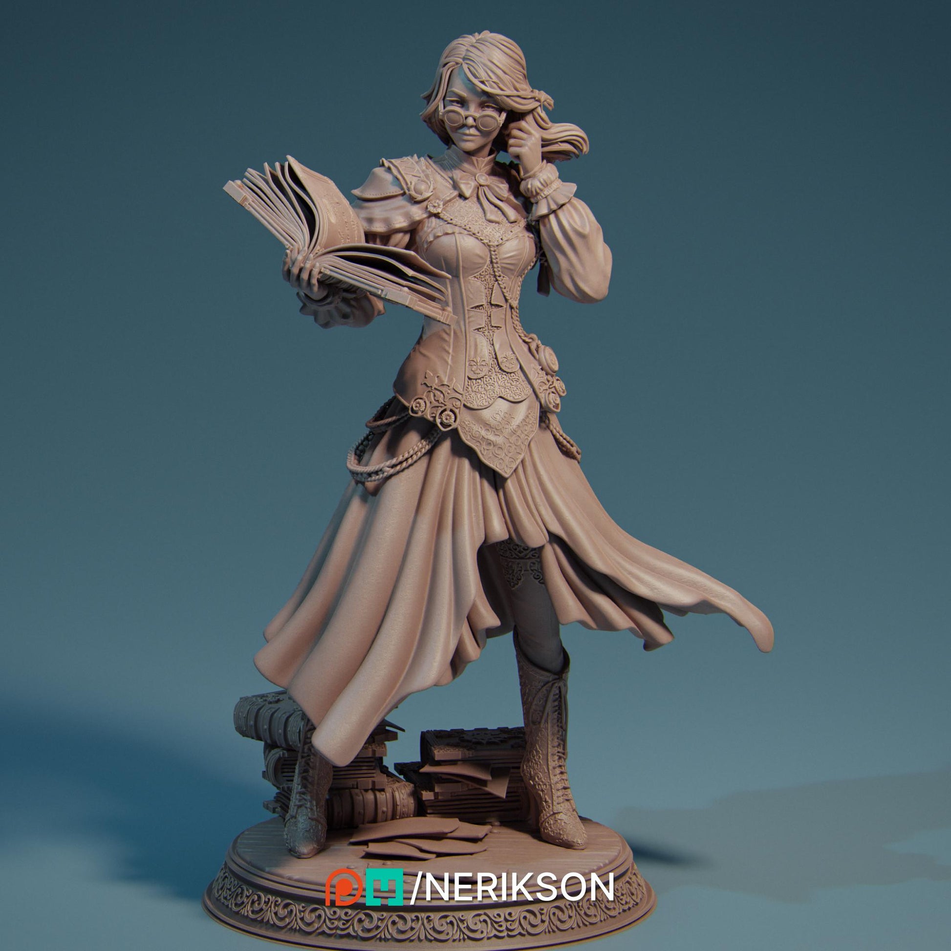 Orinthia the Magical Librarian | Female Wizard Warlock Collectible Miniature Statue | 75mm / 140mm | by Nerikson