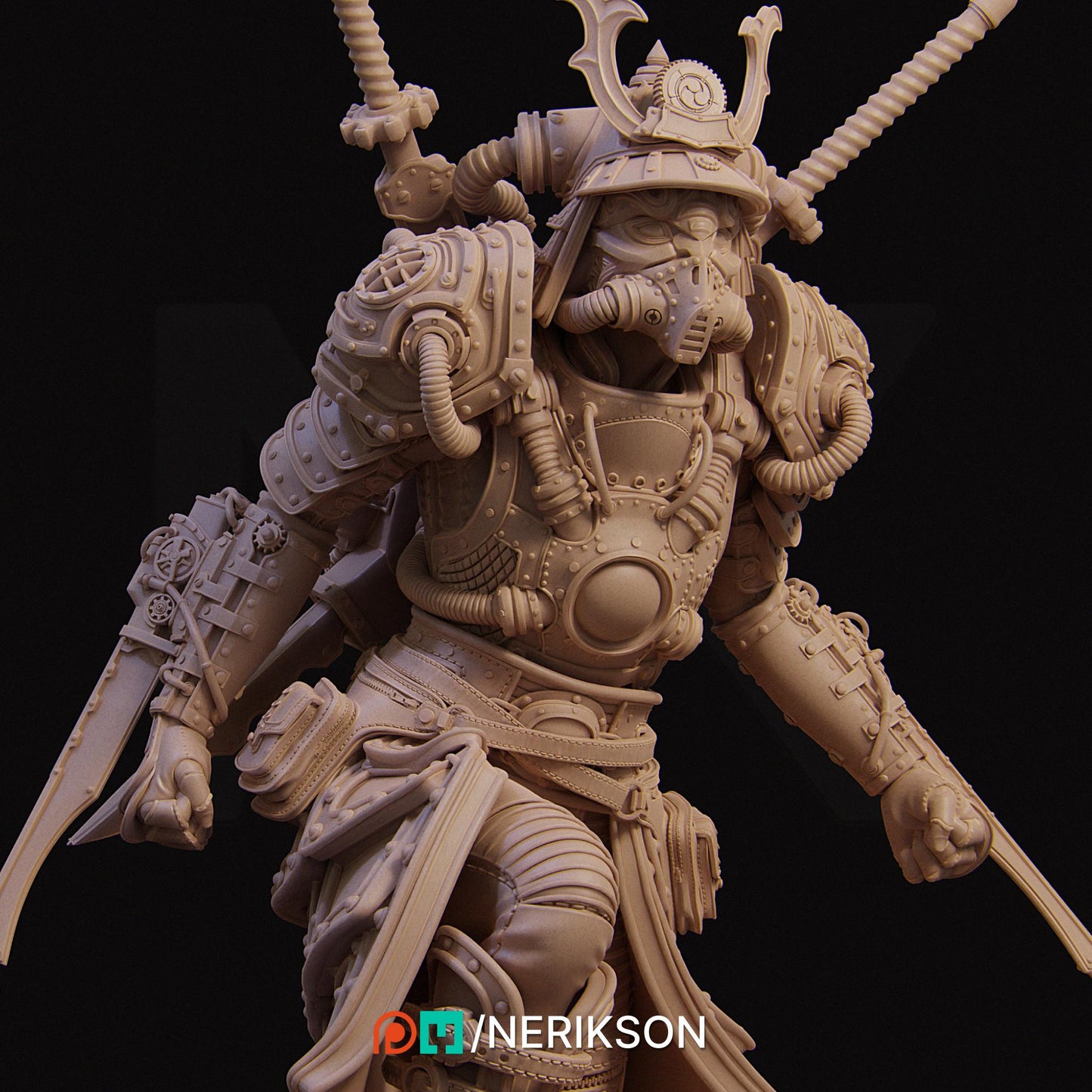 Naojiri the Steampunk Pirate | DnD Artificer Rogue Collectible Miniature | 35mm / 75mm | by Nerikson