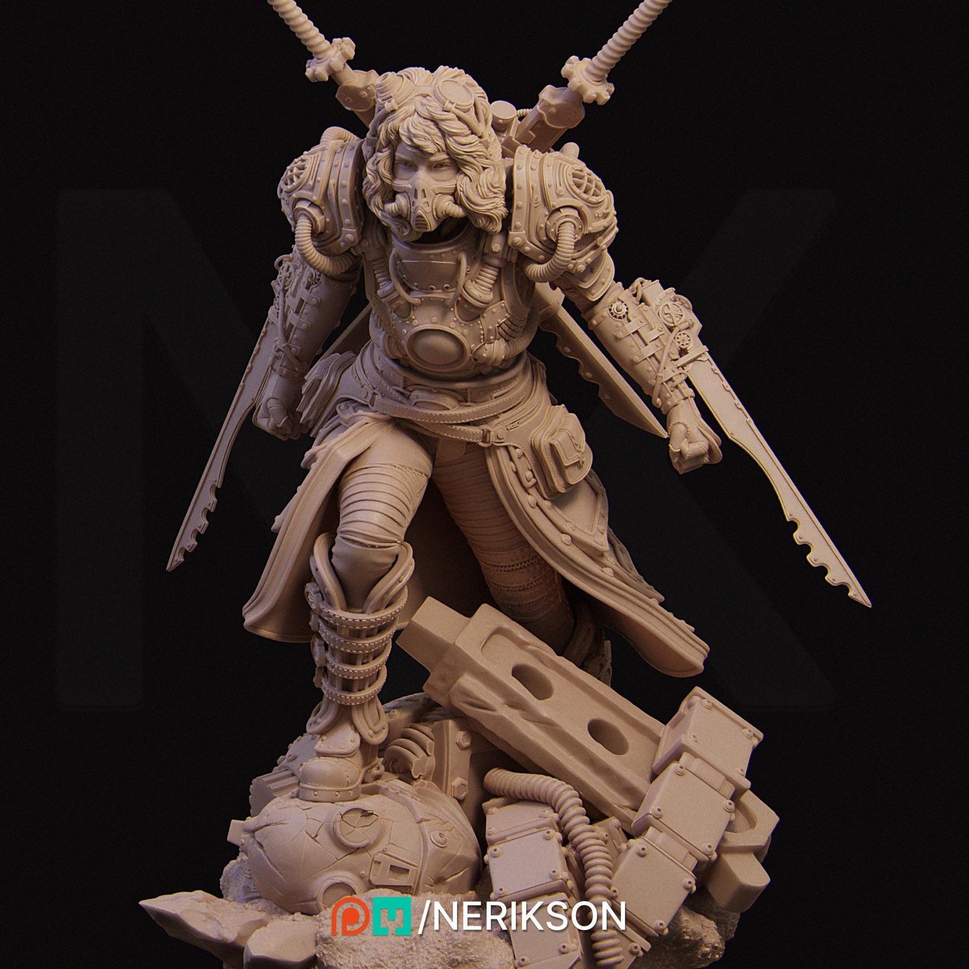 Naojiri the Steampunk Pirate | DnD Artificer Rogue Collectible Miniature | 35mm / 75mm | by Nerikson