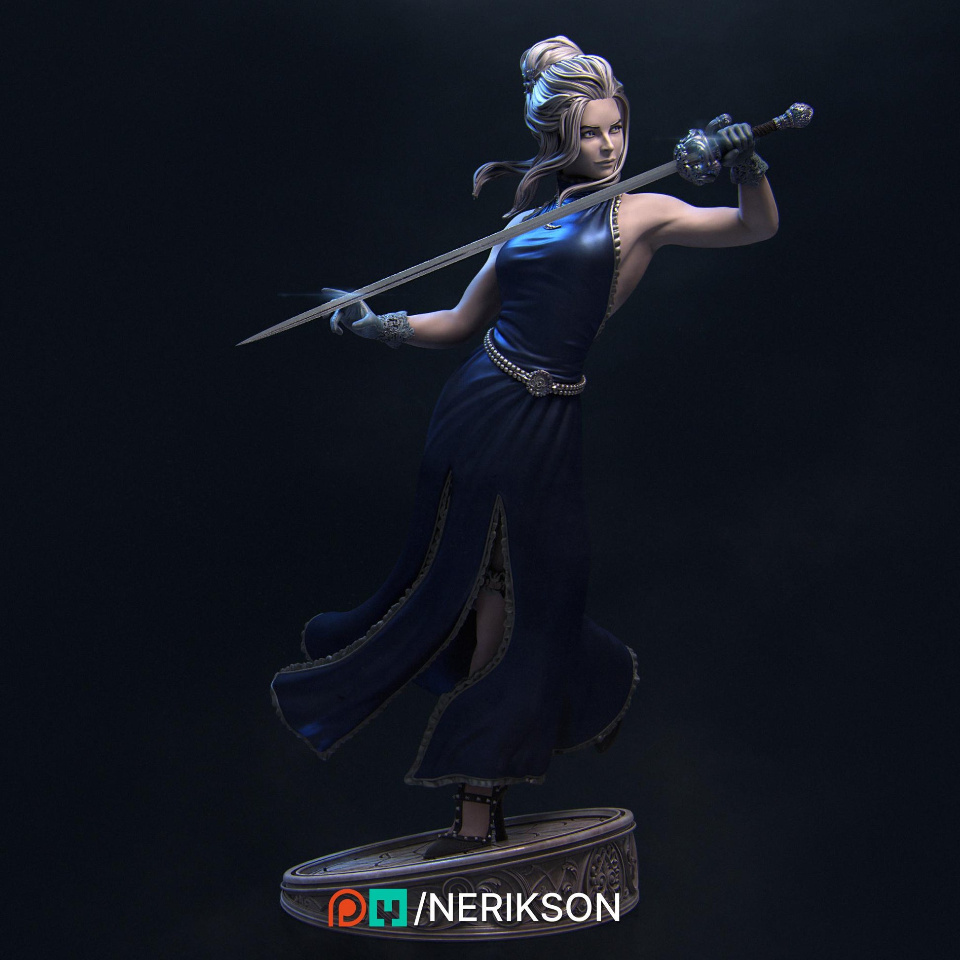 Luna the Moonlight Fencer | DnD Fighter Warrior Collectible Miniature | 75mm | by Nerikson