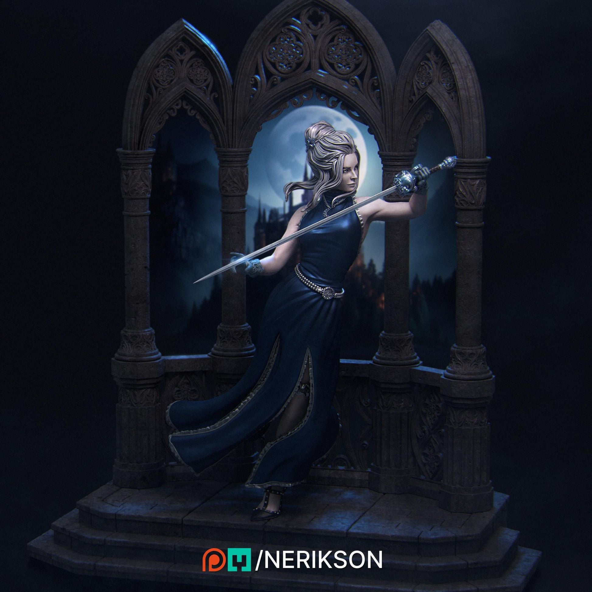 Luna the Moonlight Fencer | DnD Fighter Warrior Collectible Miniature | 75mm | by Nerikson