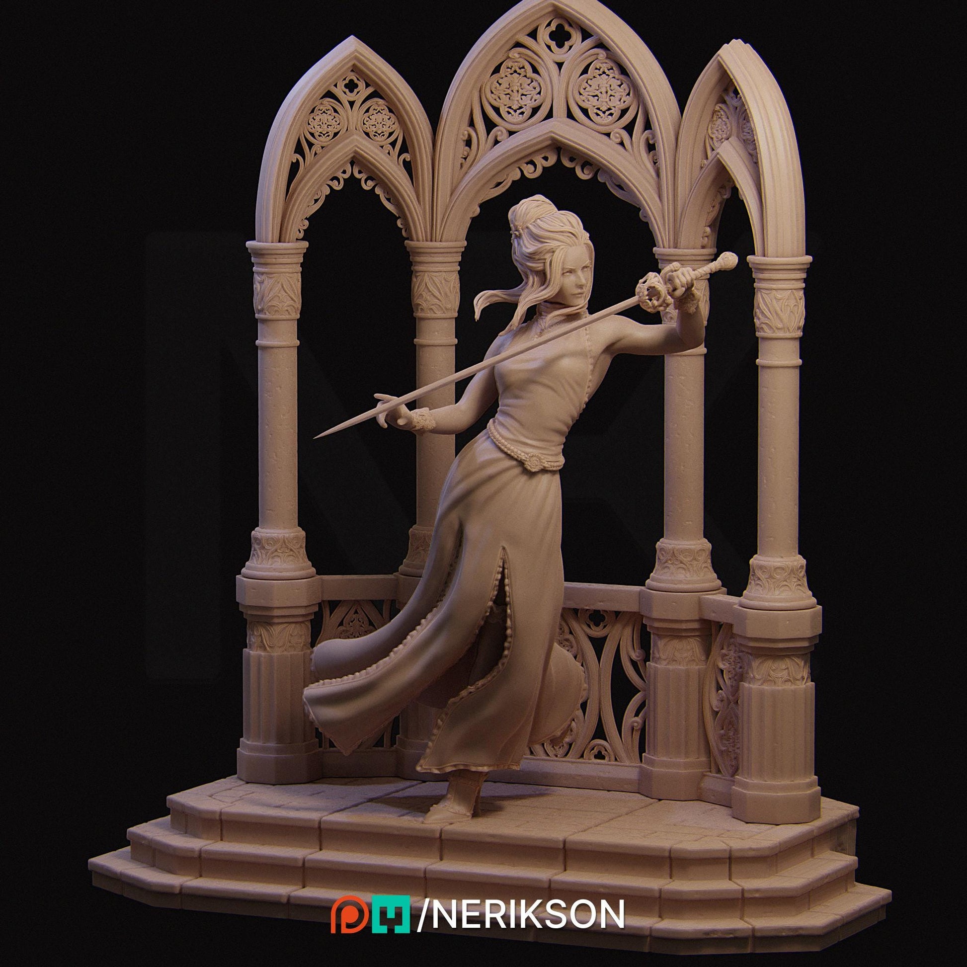 Luna the Moonlight Fencer | DnD Fighter Warrior Collectible Miniature | 75mm | by Nerikson