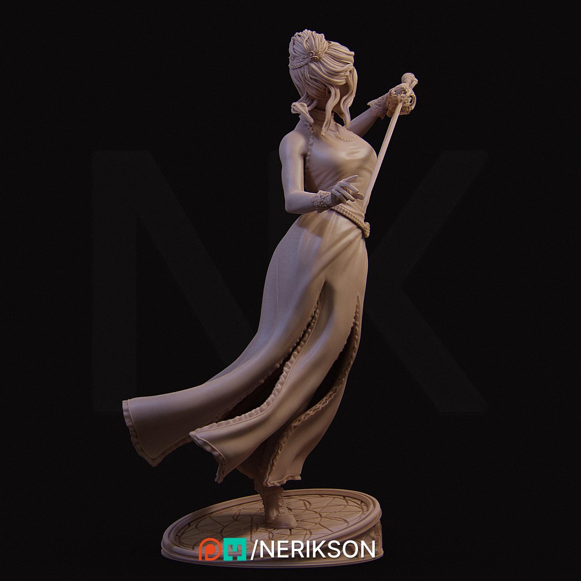 Luna the Moonlight Fencer | DnD Fighter Warrior Collectible Miniature | 75mm | by Nerikson