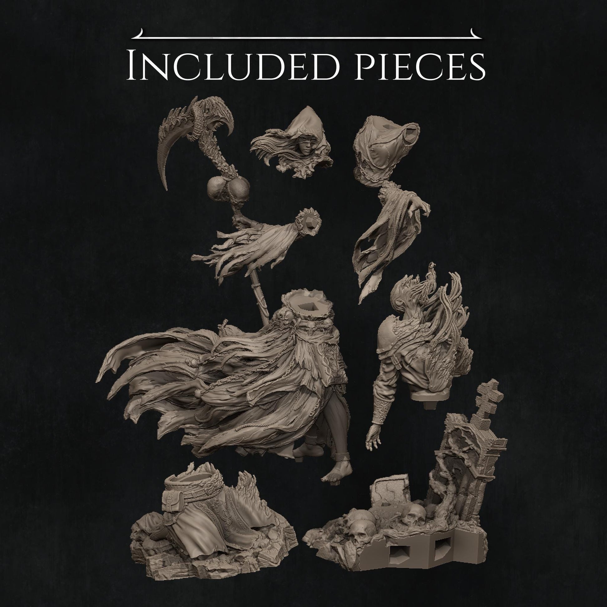 The Grim Reaper | Female Undead Lich Witch Collectible Miniature Statue | 75mm / 140mm | by Nerikson