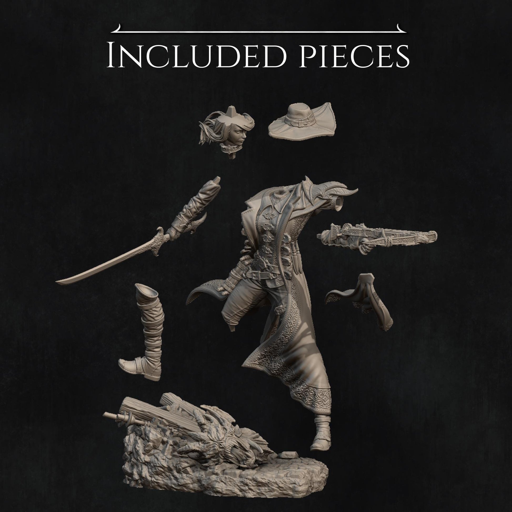 Valeria the Nighthunter | DnD Grimdark Vampire Hunter Collectible Miniature | 32mm / 75mm | by Nerikson