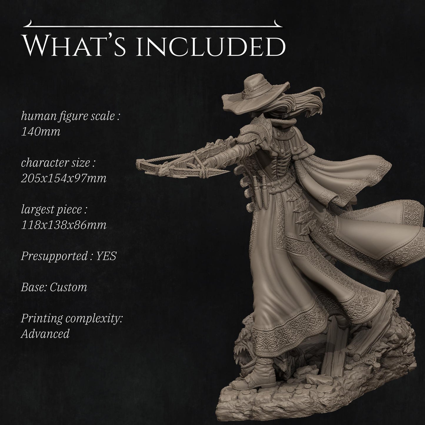 Valeria the Nighthunter | DnD Grimdark Vampire Hunter Collectible Miniature | 32mm / 75mm | by Nerikson