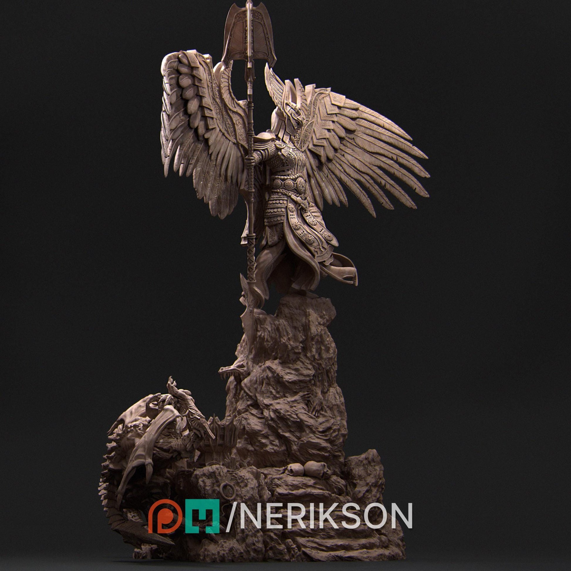 Revna the Angel of Salvation | DnD Female Angel Paladin Knight Collectible Miniature Statue | 75mm / 140mm | by Nerikson