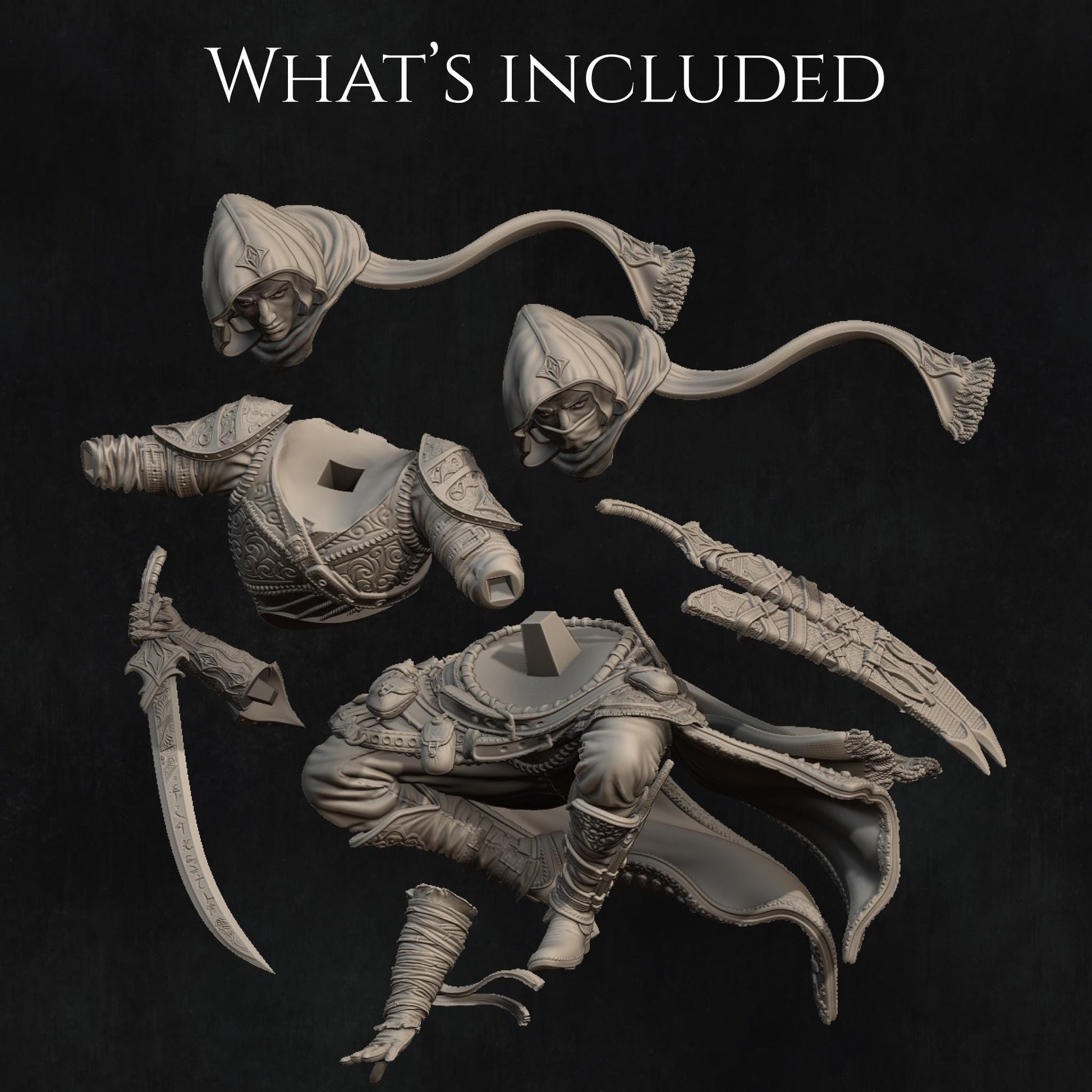 Nasir the Unseen Blade | DnD Grimdark Thief Assassin Hunter Collectible Miniature | 32mm / 75mm | by Nerikson