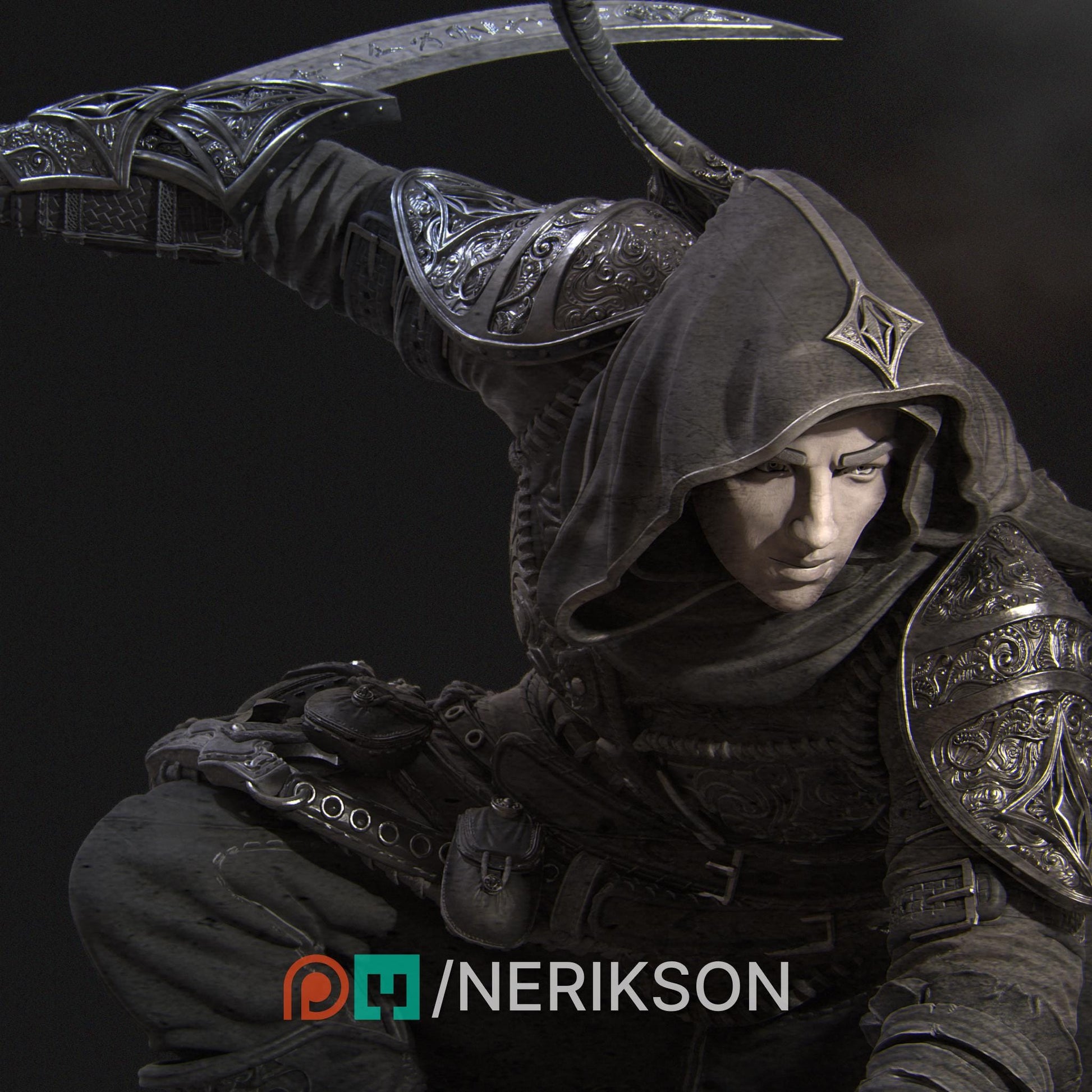 Nasir the Unseen Blade | DnD Grimdark Thief Assassin Hunter Collectible Miniature | 32mm / 75mm | by Nerikson