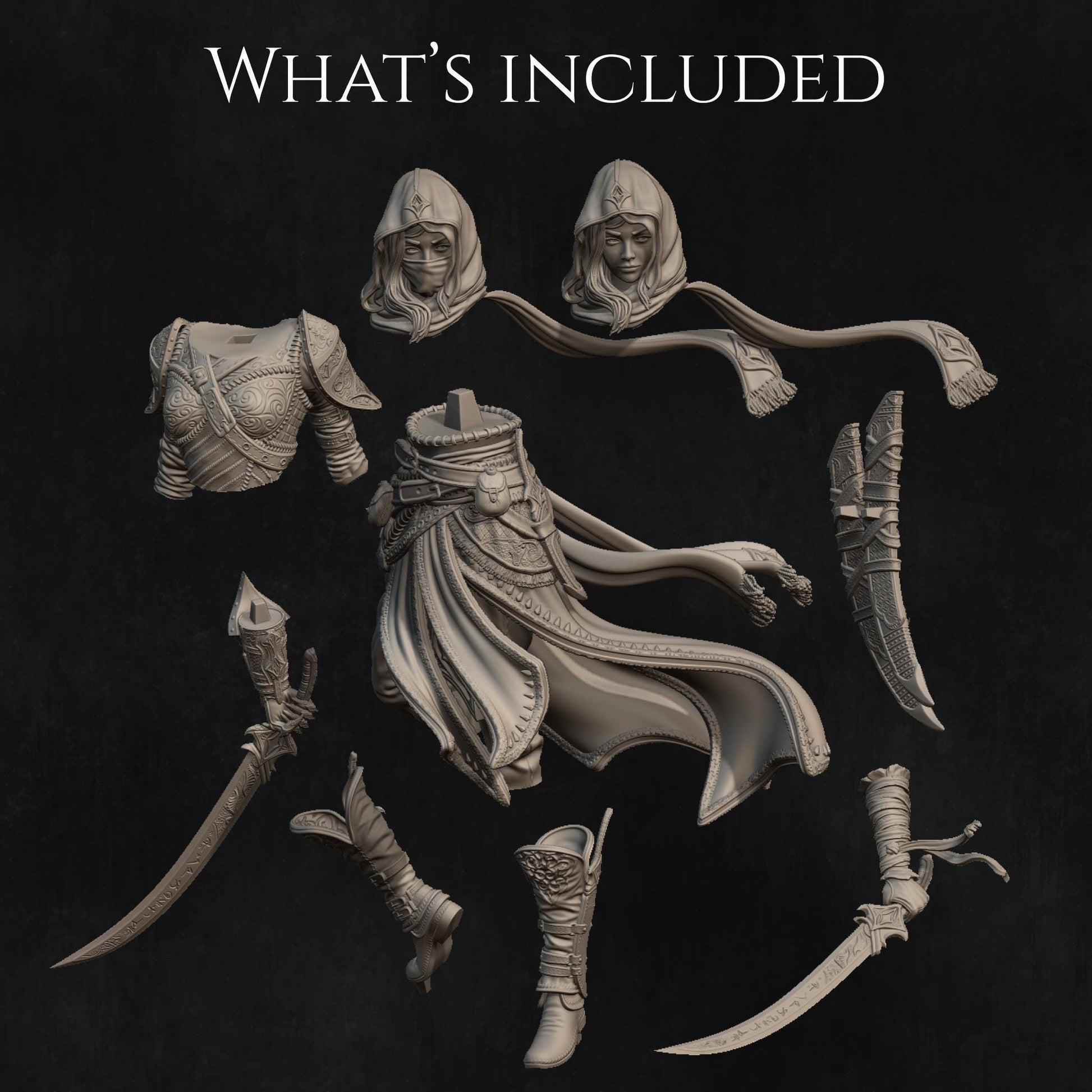 Artemisia the Unseen Blade | DnD Grimdark Thief Assassin Hunter Collectible Miniature | 32mm / 75mm | by Nerikson