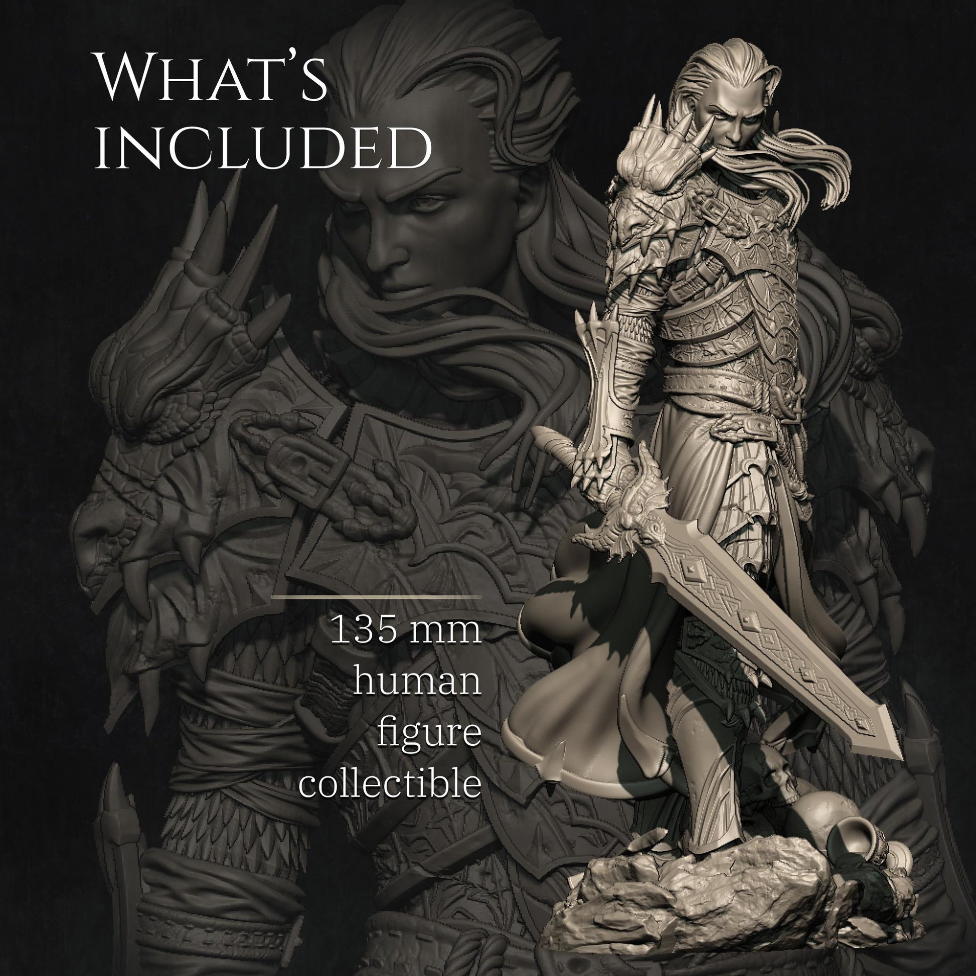 Reving the Dragon Knight | DnD Paladin Knight Collectible Miniature Statue | 75mm / 140mm | by Nerikson