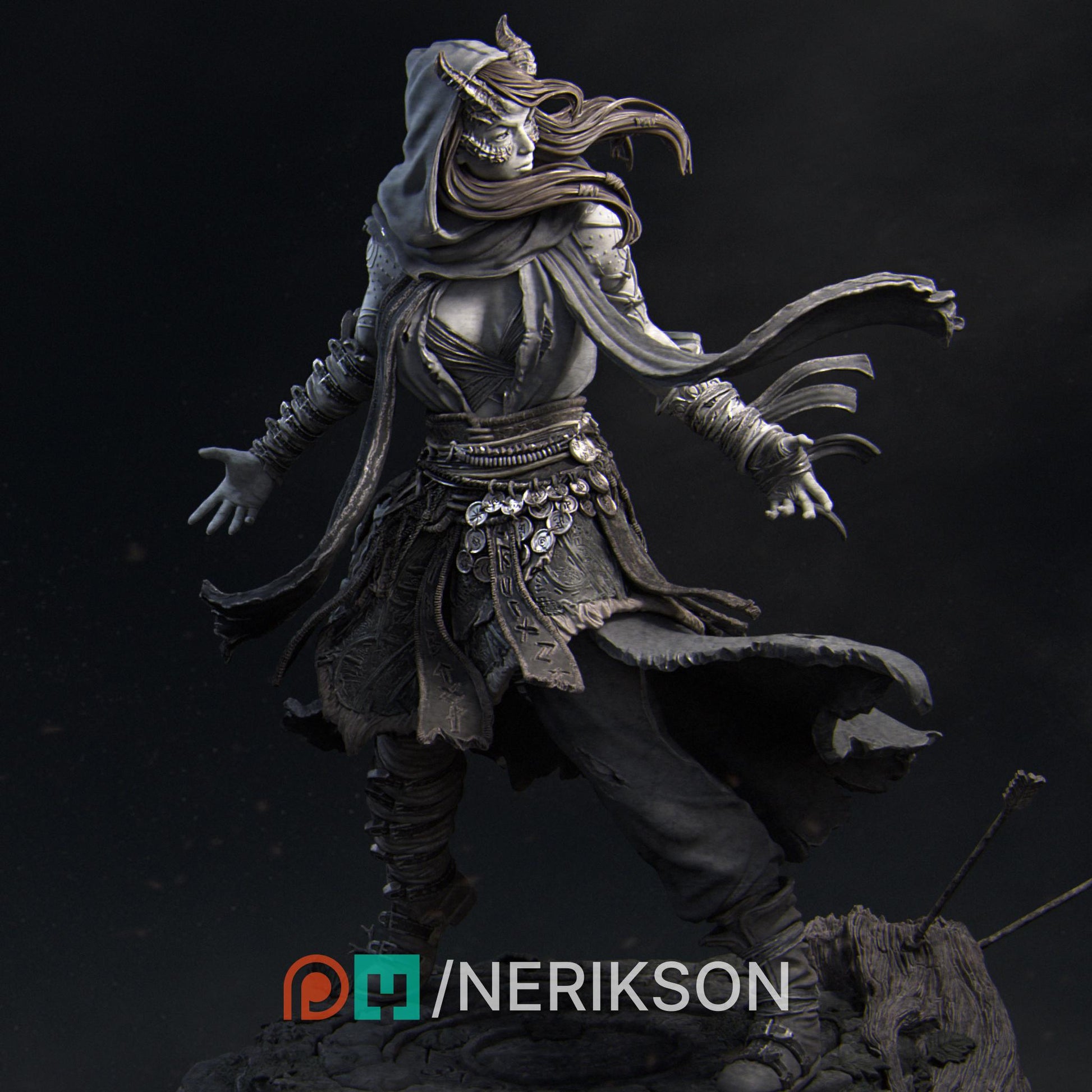Rowena the Wild Sorceress | DnD Female Witch Wizard Collectible Miniature Statue | 75mm / 140mm | by Nerikson