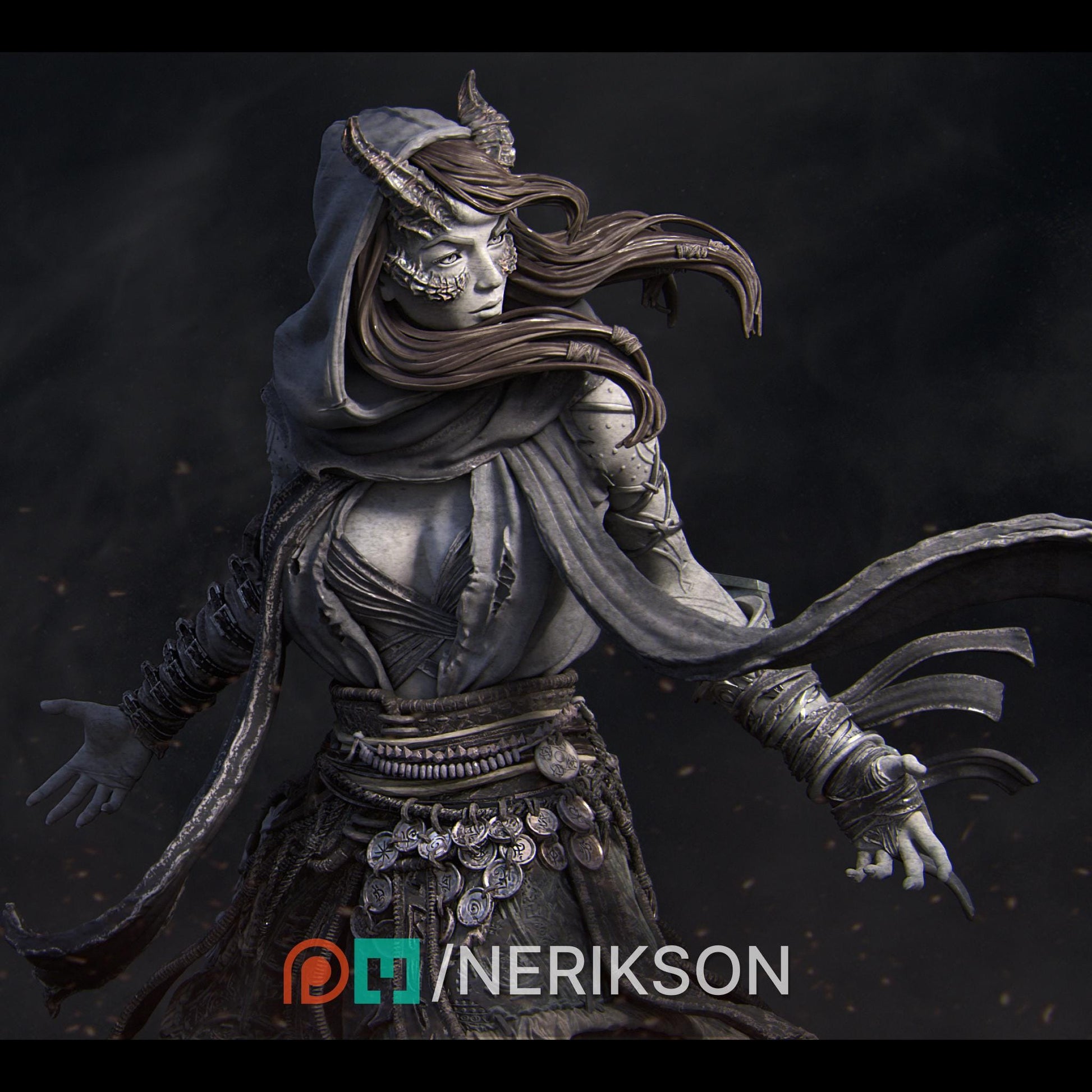 Rowena the Wild Sorceress | DnD Female Witch Wizard Collectible Miniature Statue | 75mm / 140mm | by Nerikson