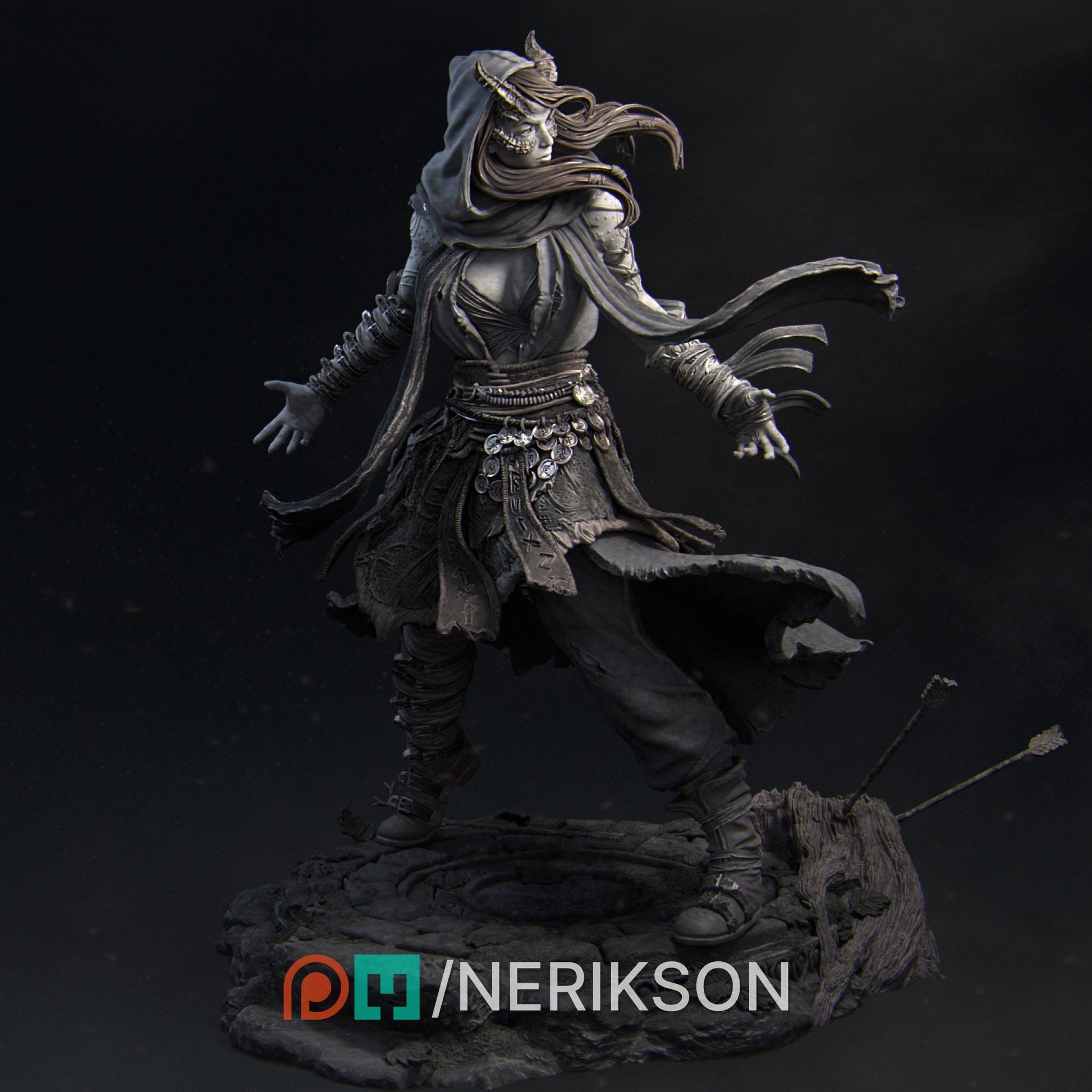 Rowena the Wild Sorceress | DnD Female Witch Wizard Collectible Miniature Statue | 75mm / 140mm | by Nerikson