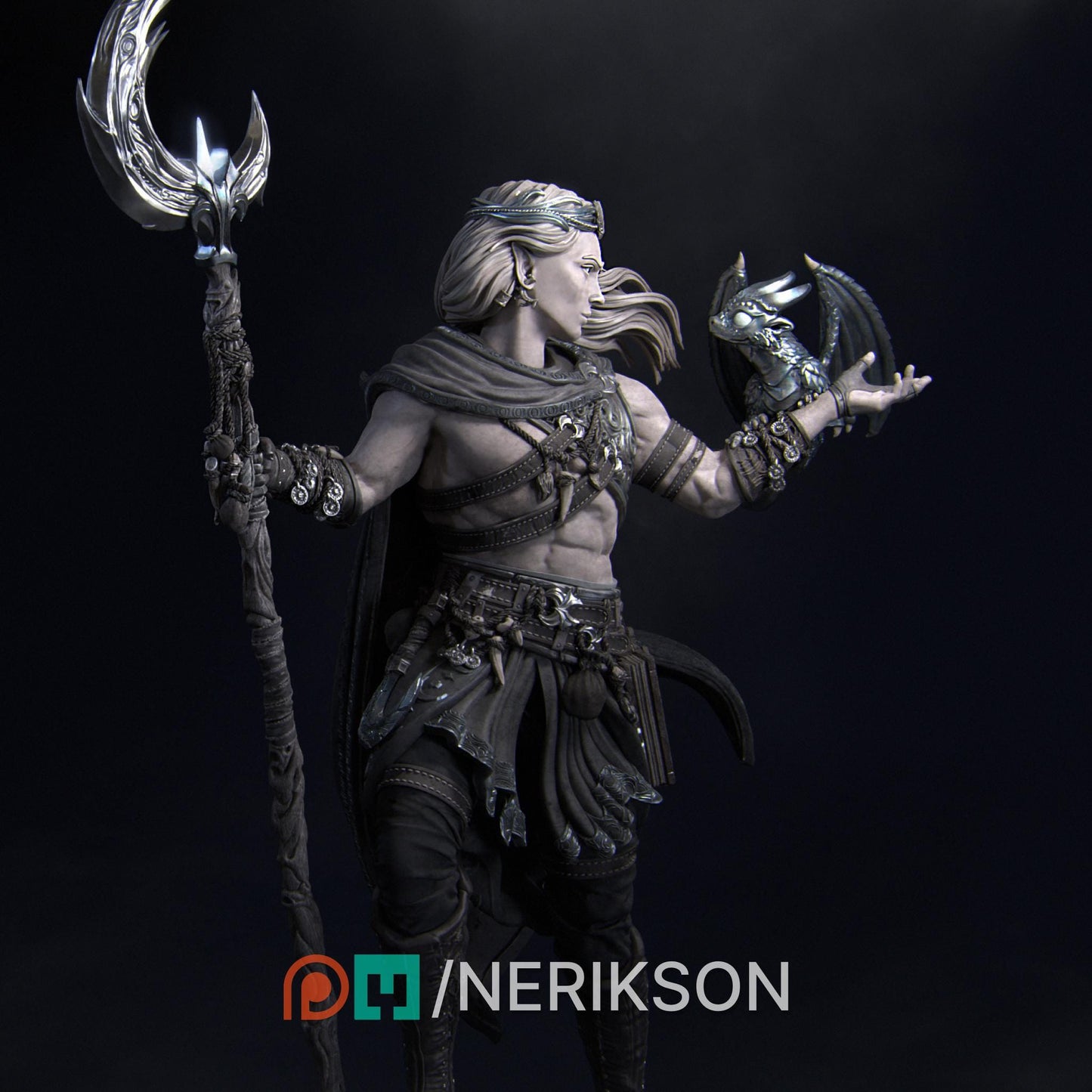 Orion Druid of the Moon | DnD Wizard Collectible Miniature Statue | 75mm / 140mm | by Nerikson
