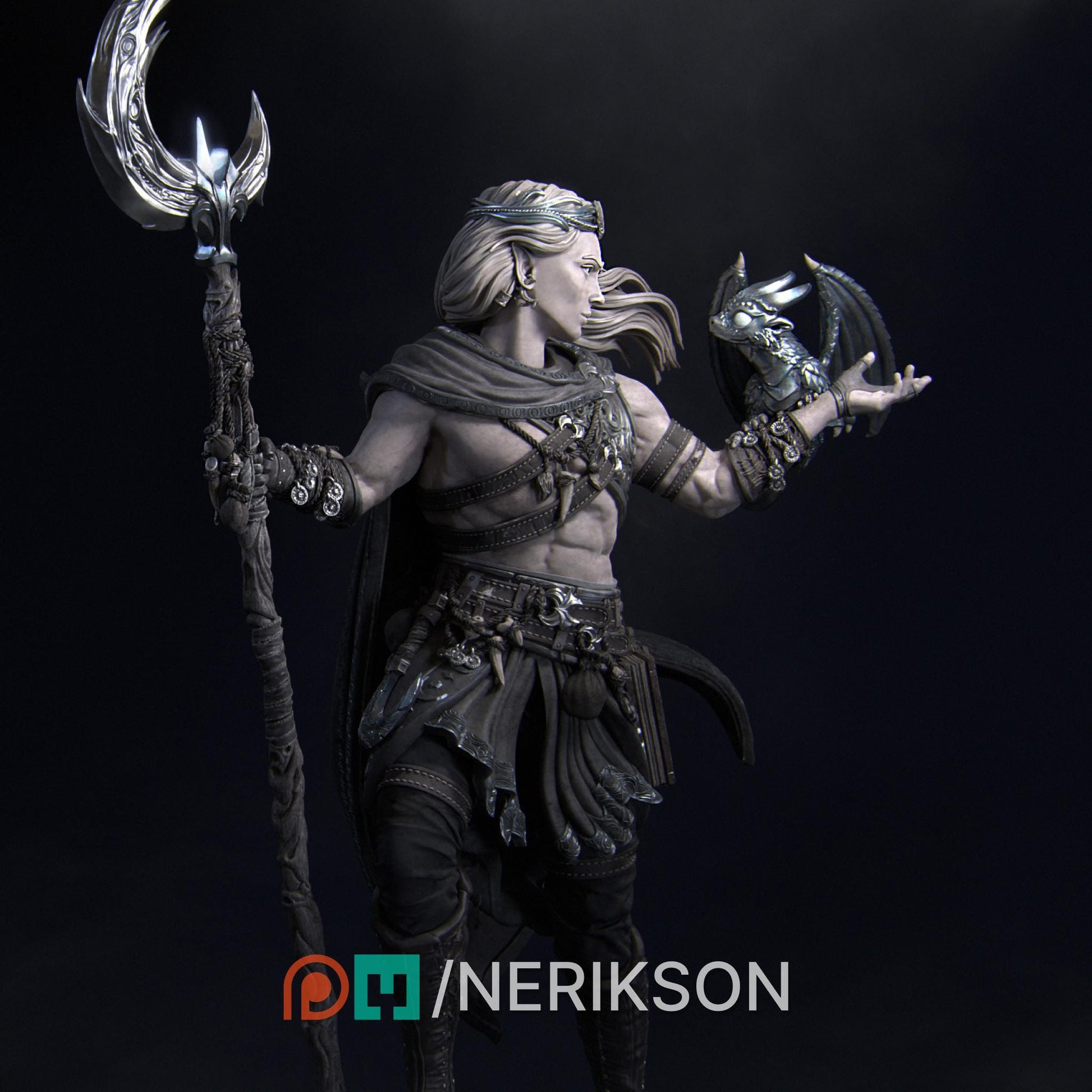 Orion Druid of the Moon | DnD Wizard Collectible Miniature Statue | 75mm / 140mm | by Nerikson