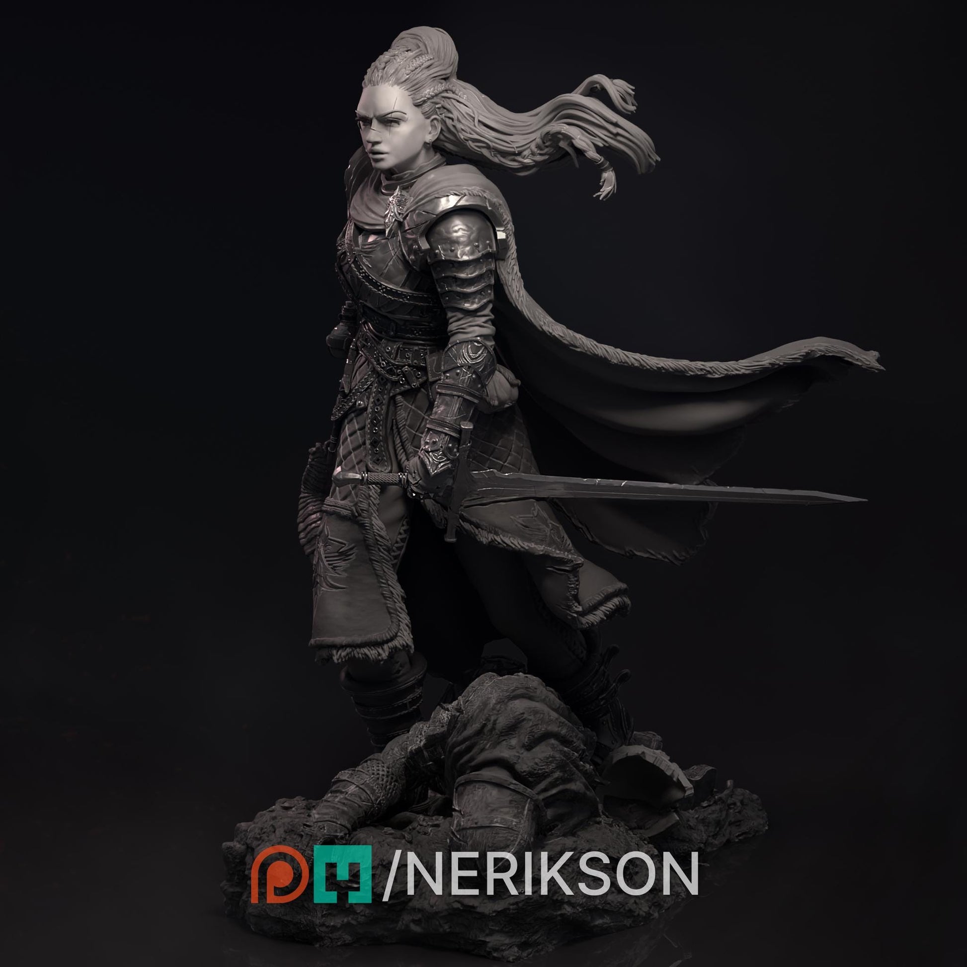 Kalia the Monster Hunter | DnD Female warrior Fighter Collectible Miniature Statue | 75mm / 140mm | by Nerikson