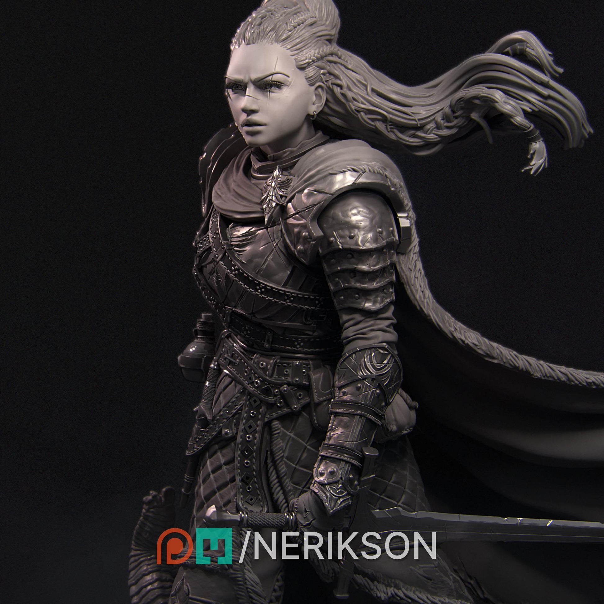 Kalia the Monster Hunter | DnD Female warrior Fighter Collectible Miniature Statue | 75mm / 140mm | by Nerikson
