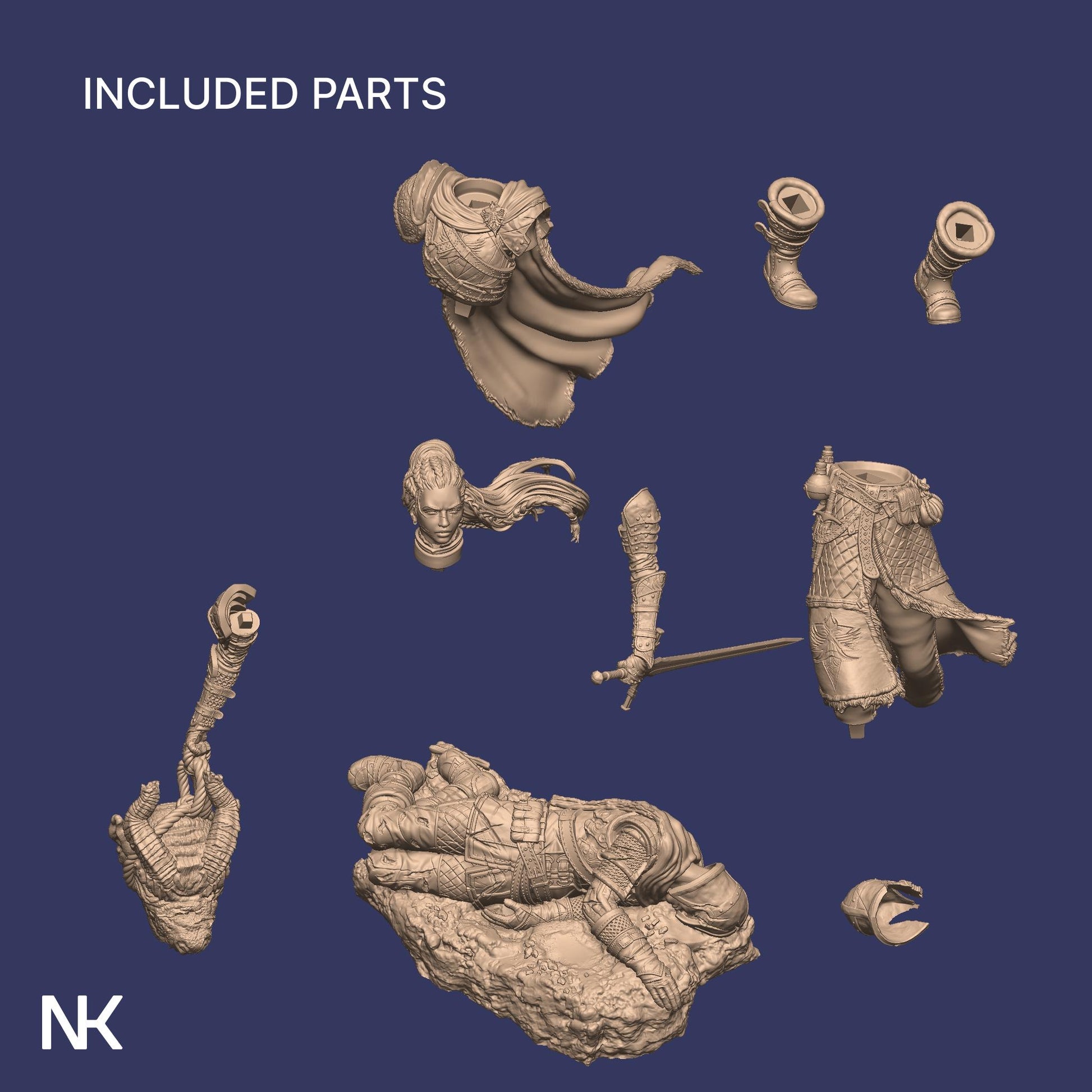 Kalia the Monster Hunter | DnD Female warrior Fighter Collectible Miniature Statue | 75mm / 140mm | by Nerikson