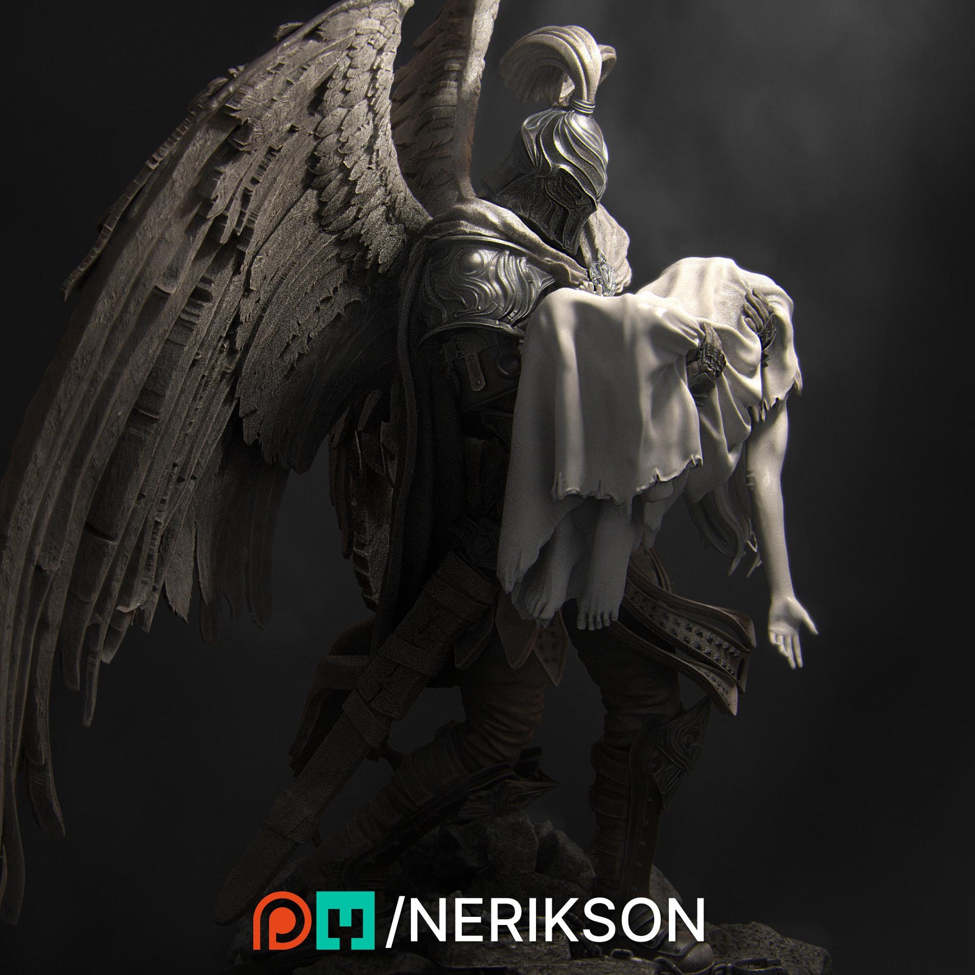 Ishm the Fallen | Angel Fighter Collectible Miniature Statue | 75mm / 140mm | by Nerikson